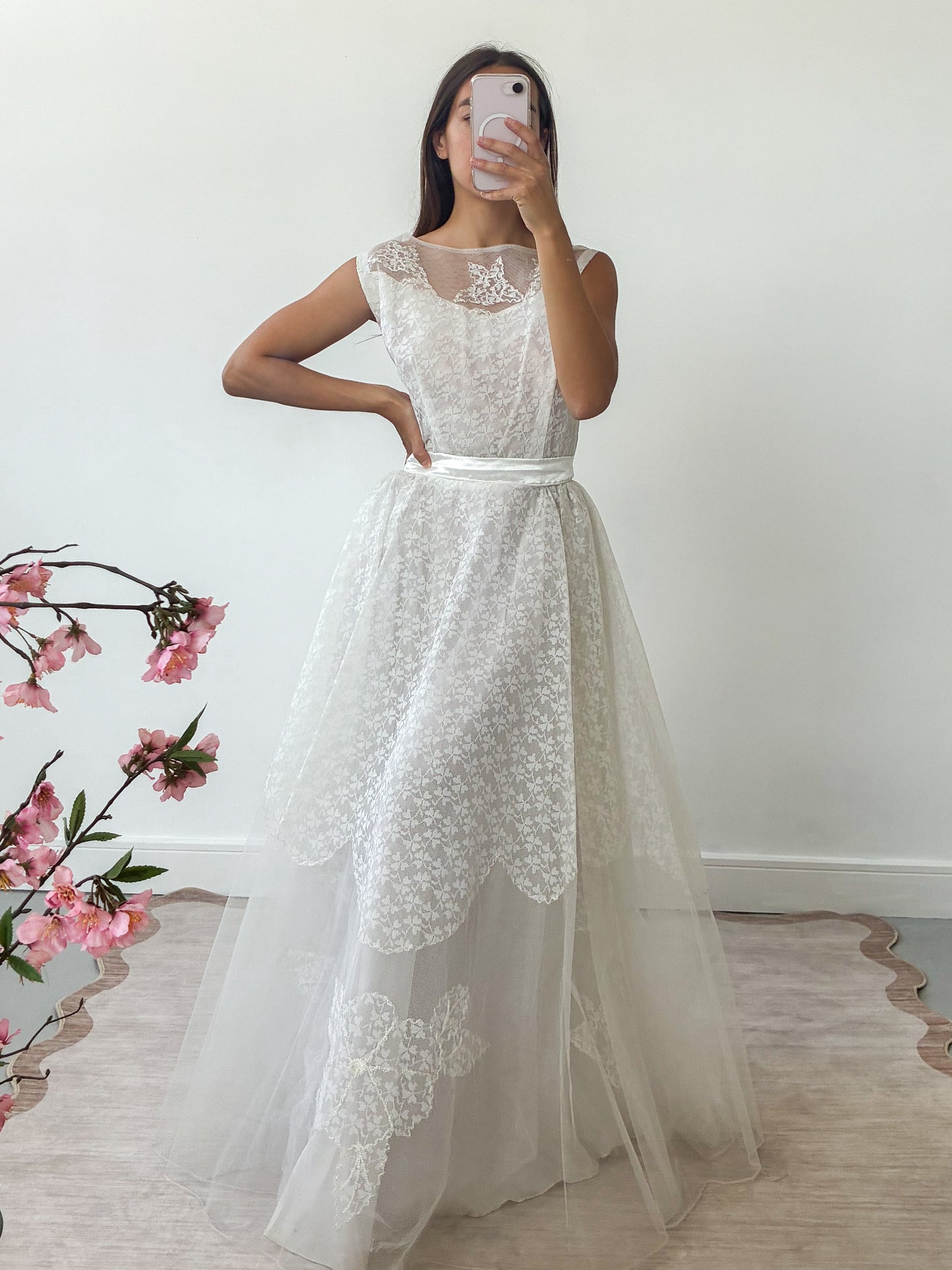 1950s Tulle & Net Dress With Reworked Bow Detail S M