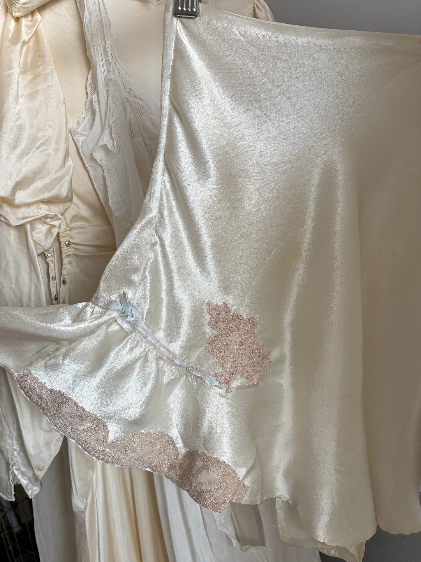 1930s Satin Tap Pants With Lace Trim & Blue Ribbon