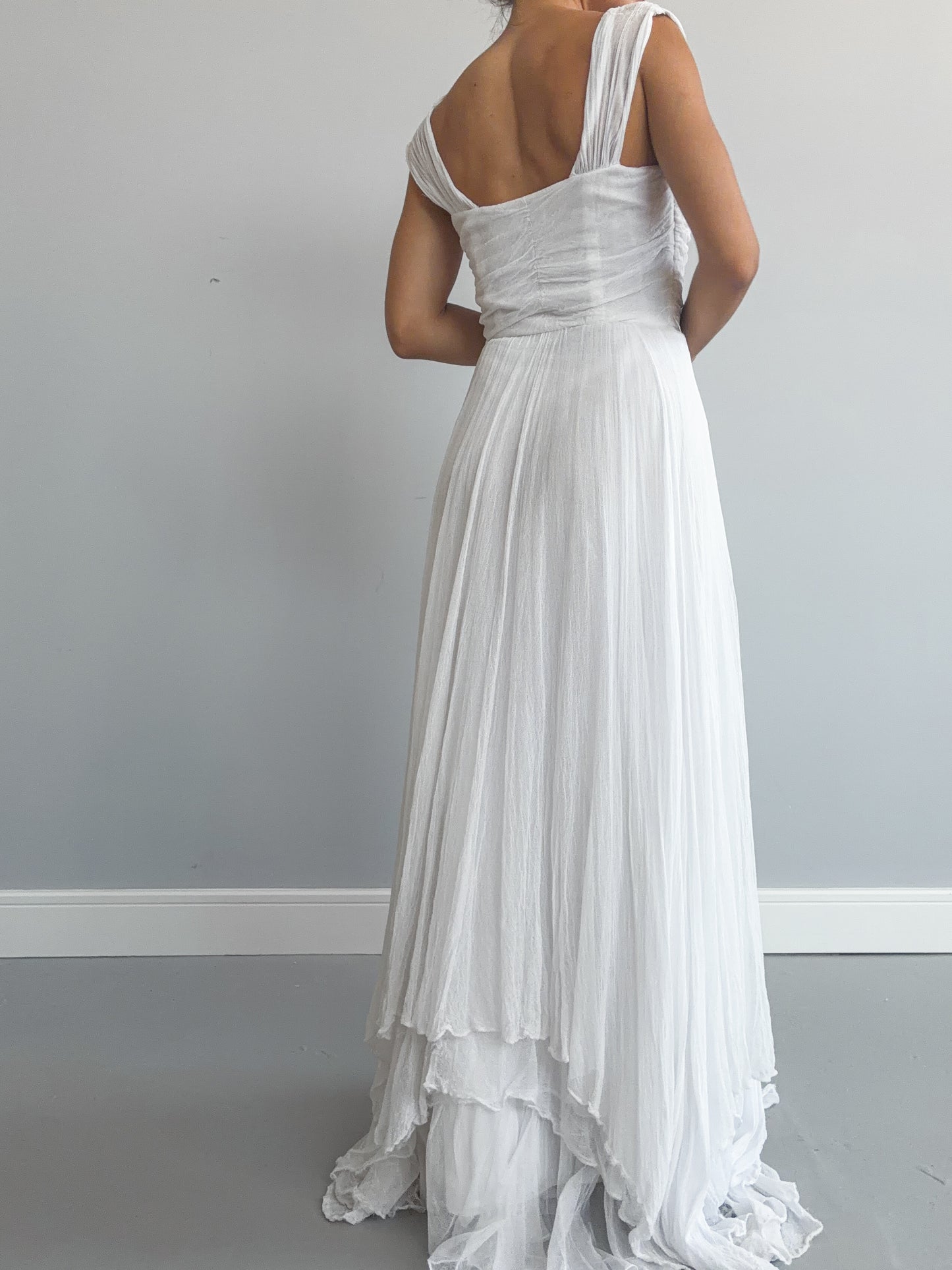 1940s Tulle Net Wedding Dress With Asymmetrical Skirt