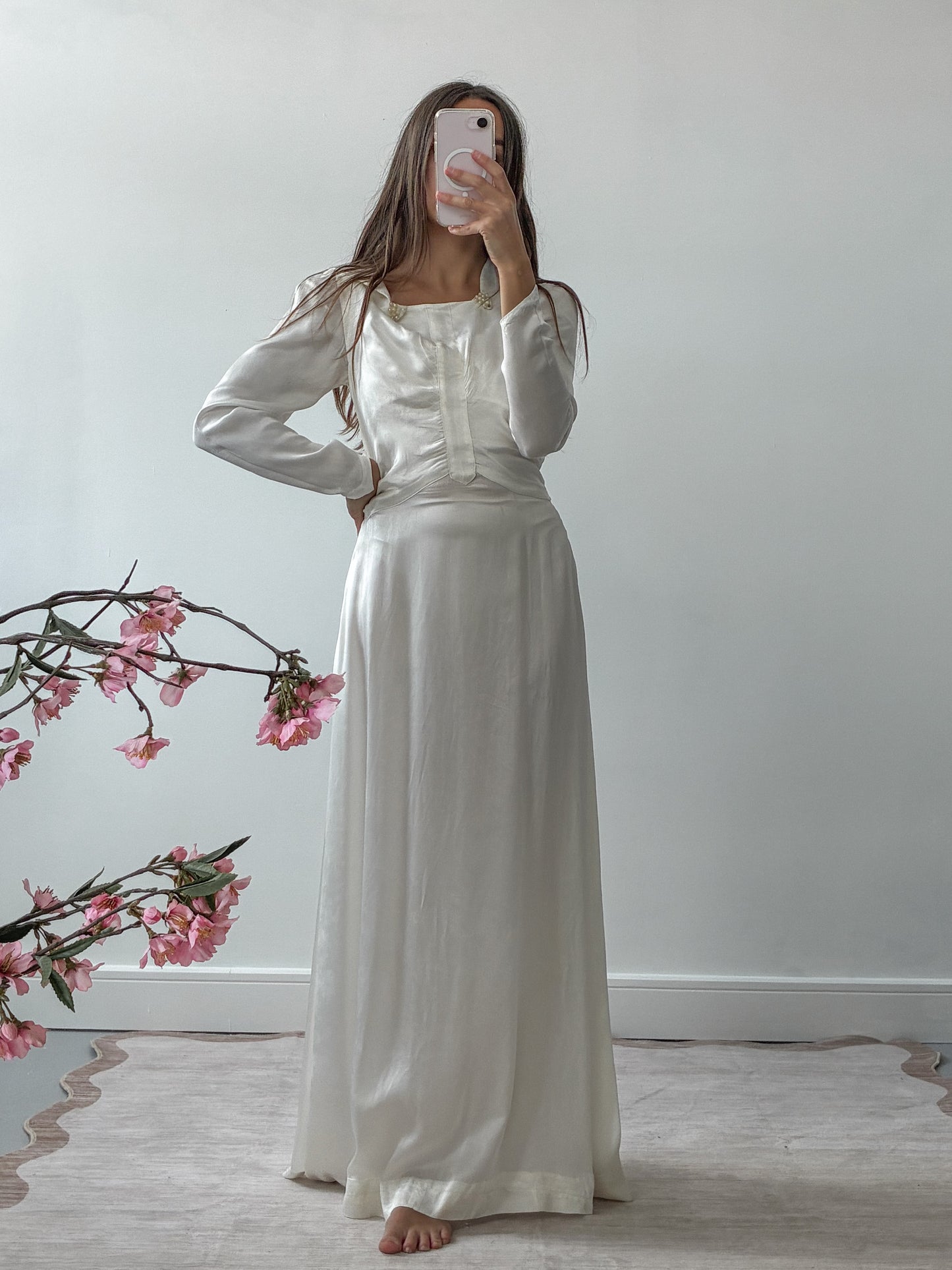 1940s Satin Wedding Dress With Pearl Detail