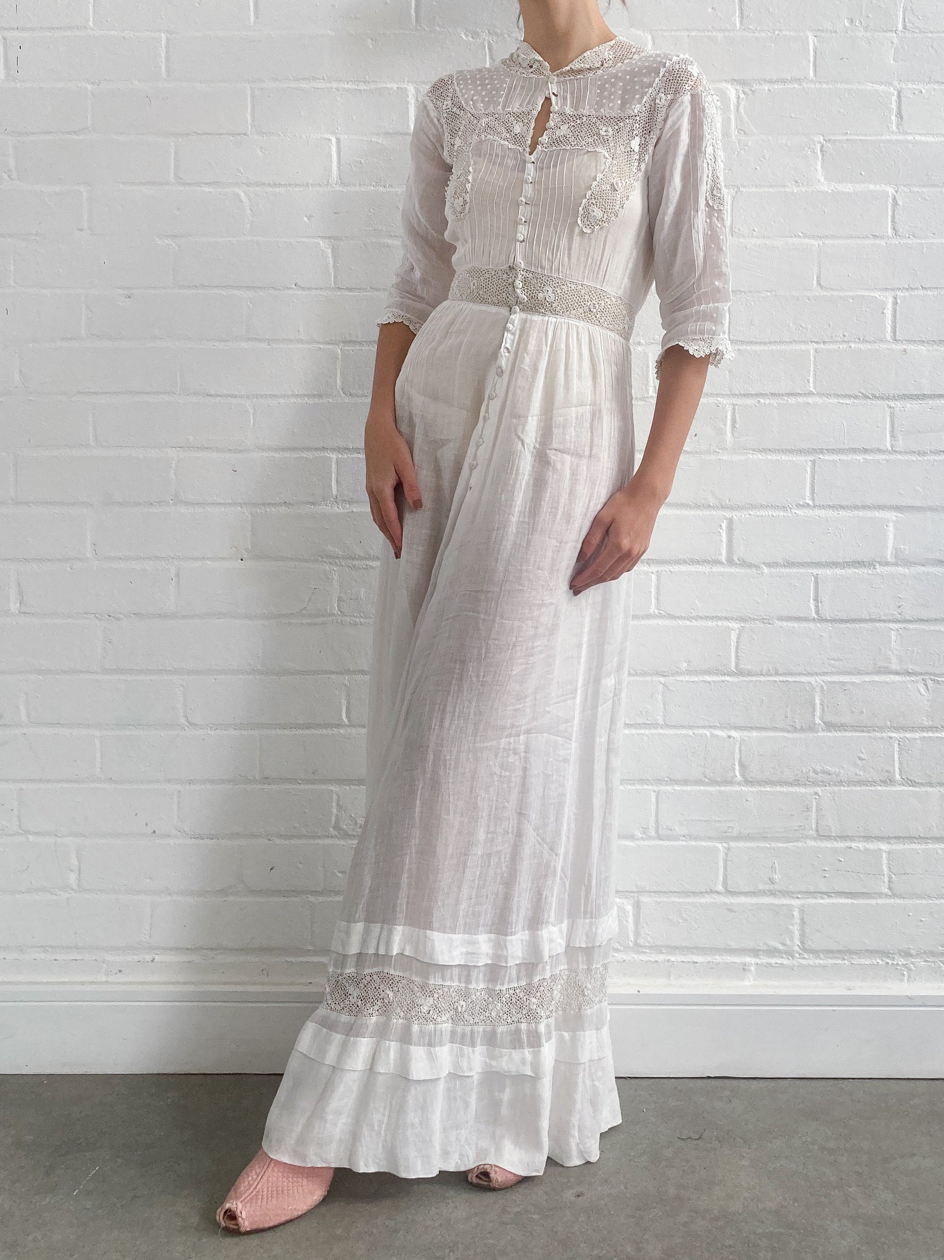 Antique Crochet Detail Cotton Lawn Dress Antique Crochet Detail Cotton Lawn Dress