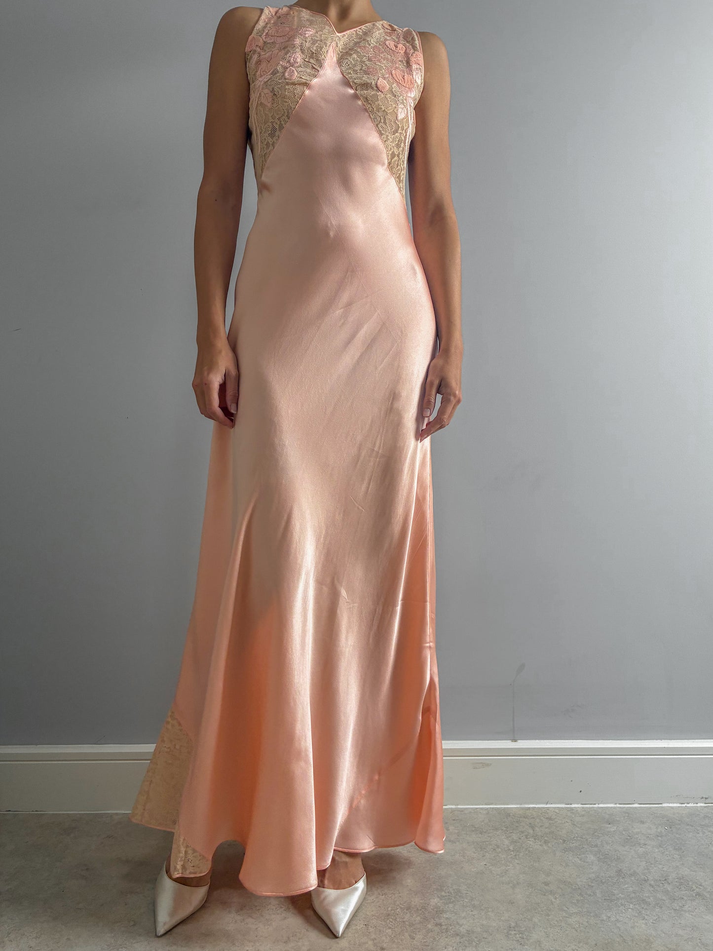 1930s Pink Silk Slip With Detailed Embroidery And Matching Jacket