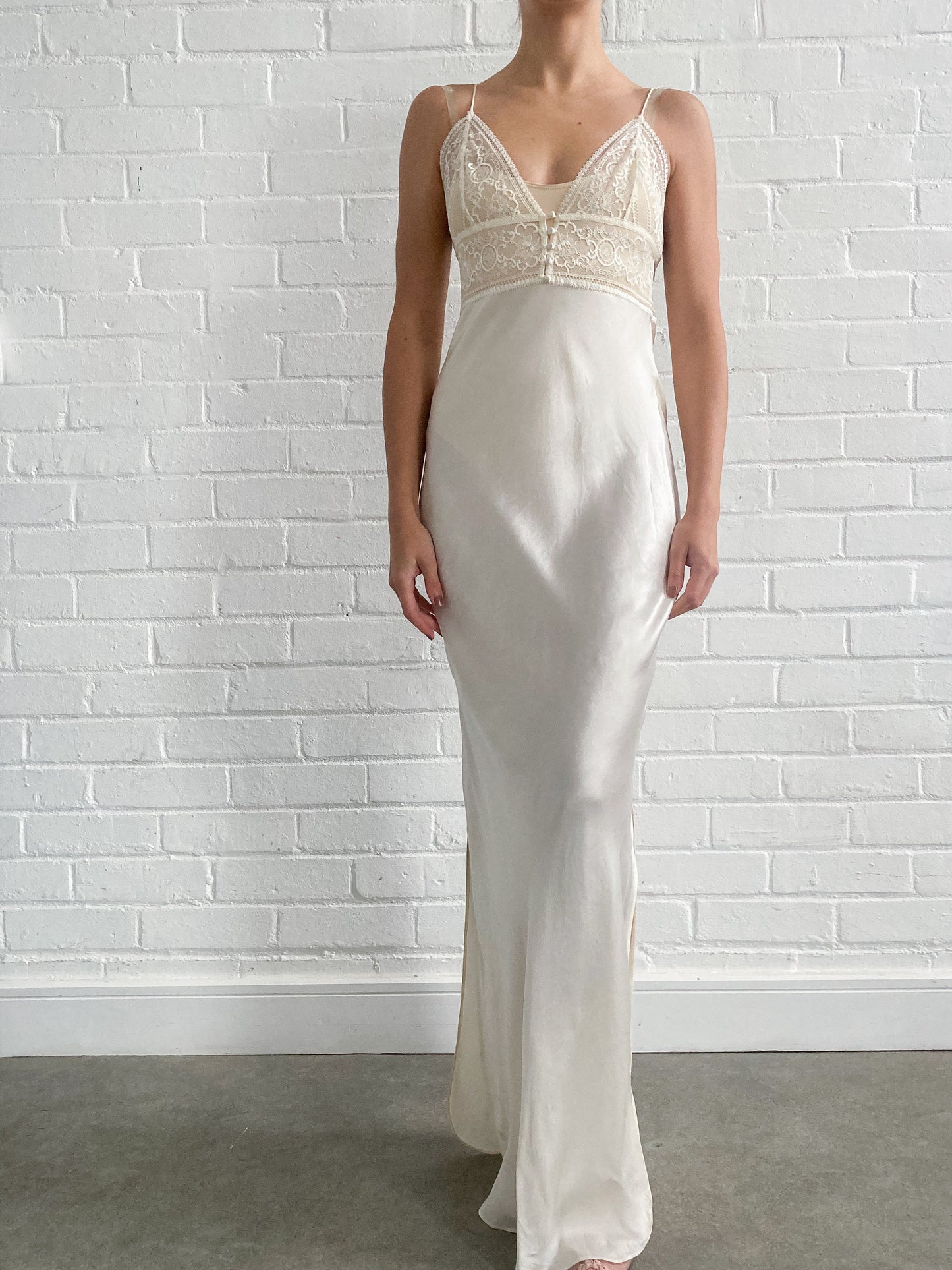 1990s Maxi Silk Slip Dress With Lace Neckline