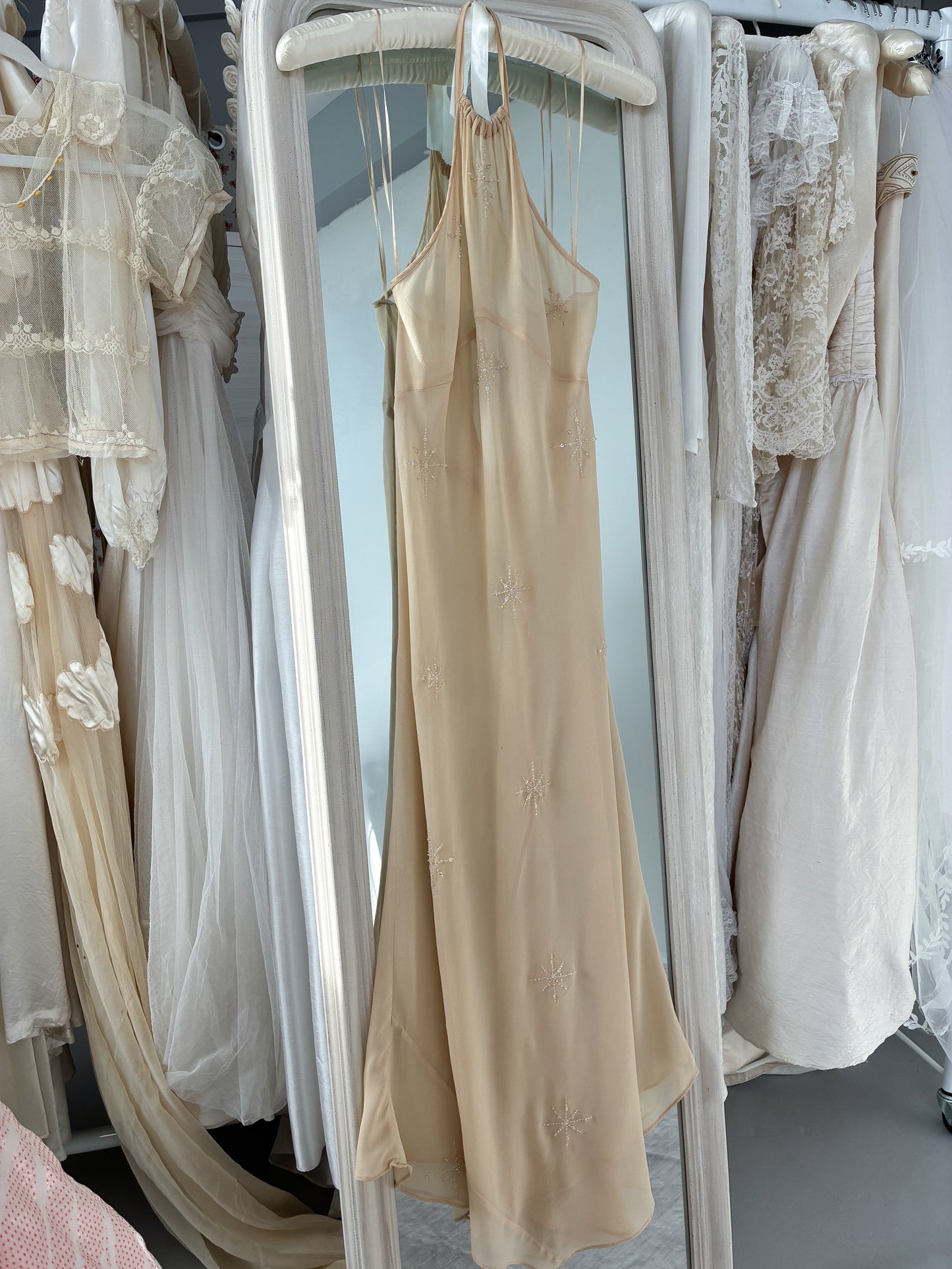 1990s Yellow Silk Chiffon Halterneck Slip Gown