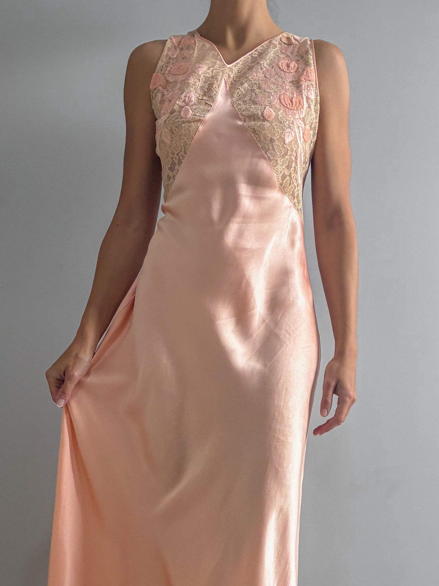 1930s Pink Silk Slip With Detailed Embroidery And Matching Jacket