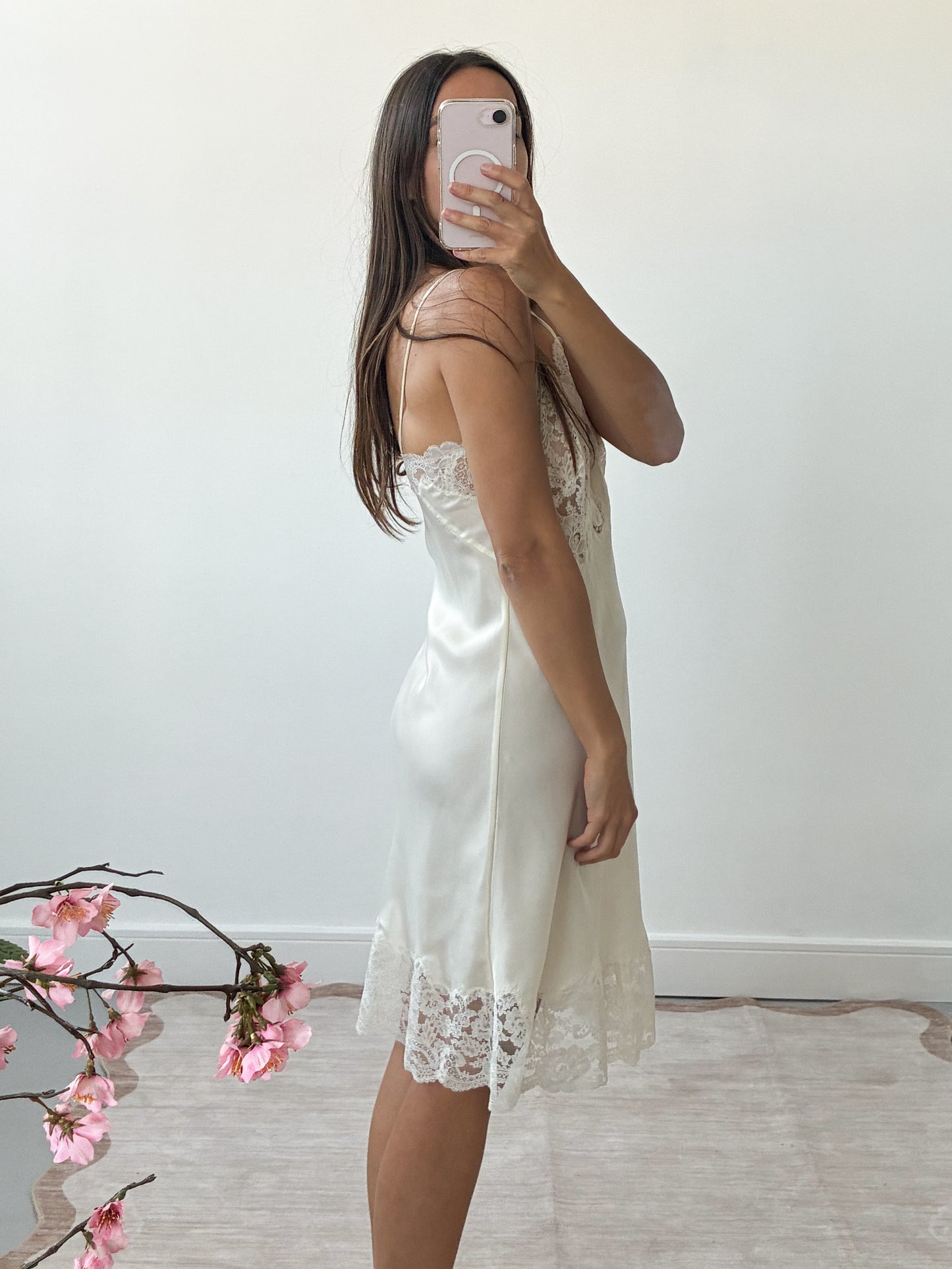 1940s Ivory Silk Blend Slip With Lace Detail
