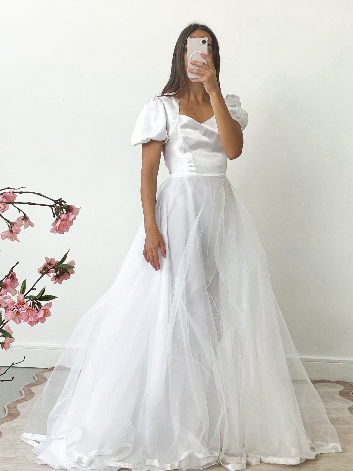 1983 Satin Puff Sleeve Gown With Chiffon Skirt And Scarf M