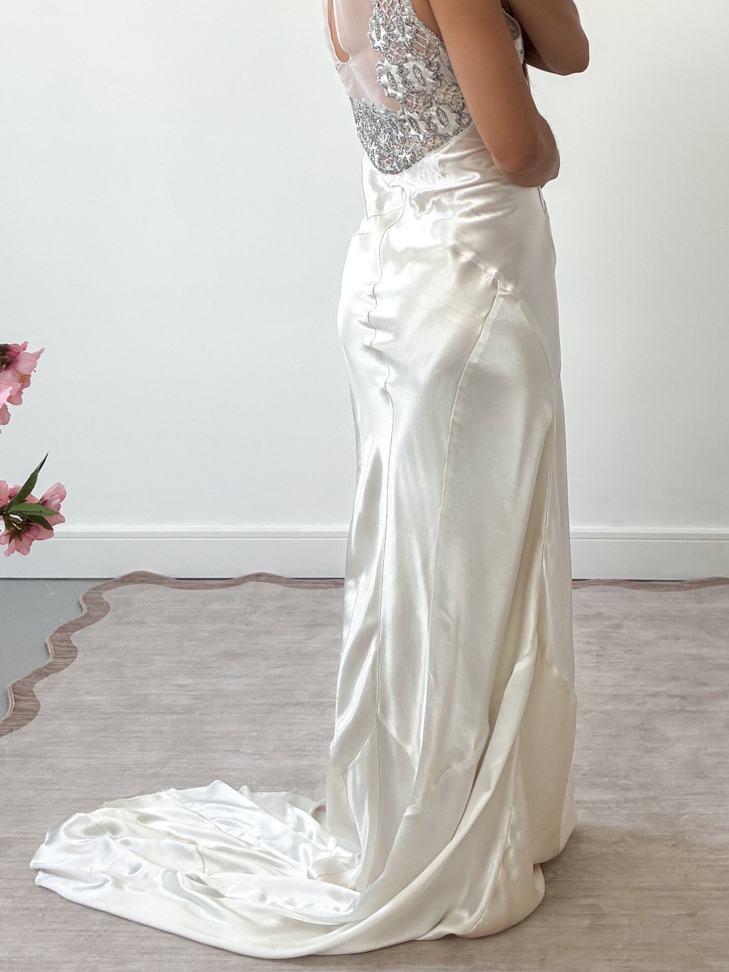 1930s Silk Gown With Beaded Neckline And Train M