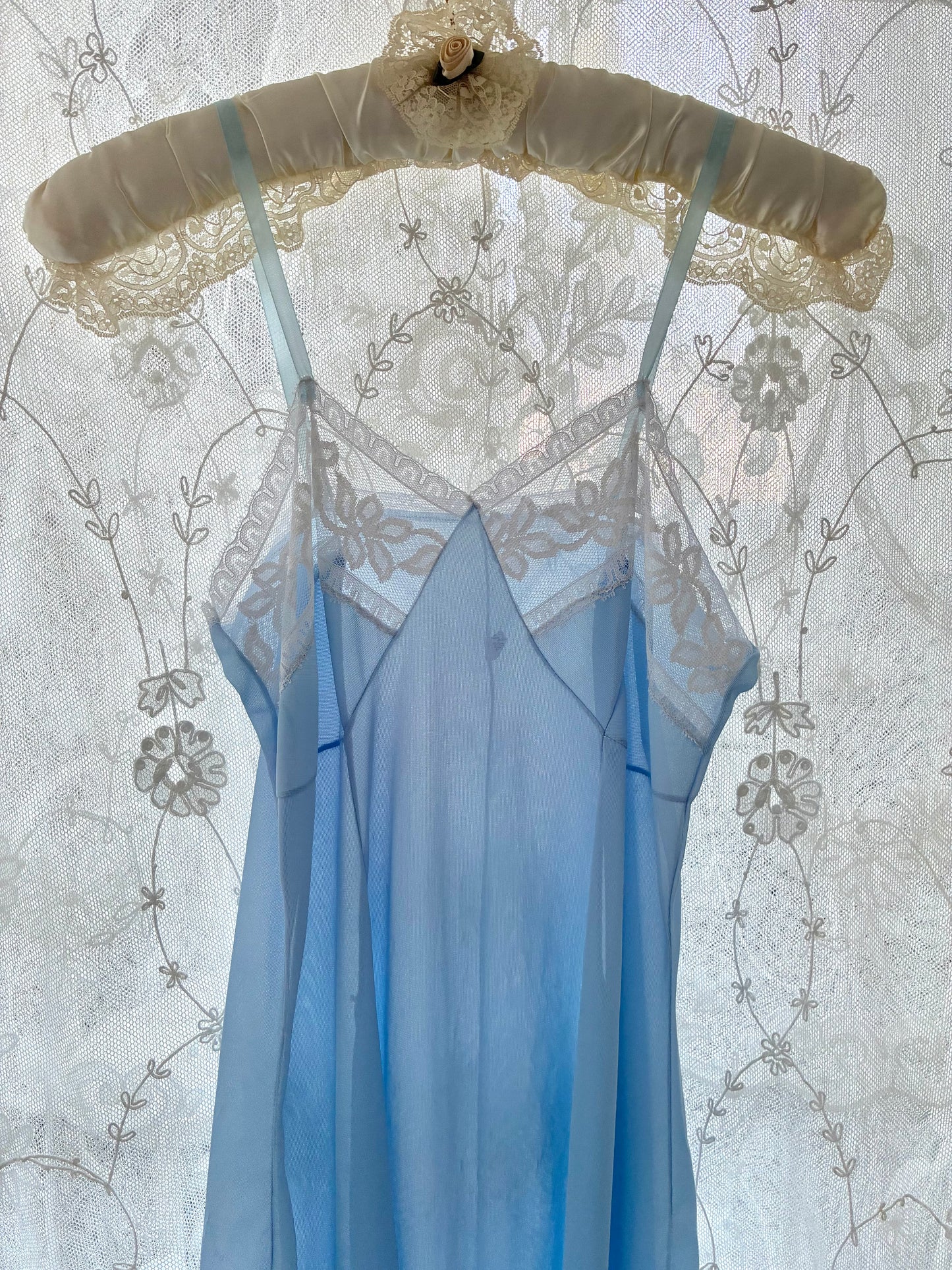1940s Powder Blue Midi Slip With White Lace M