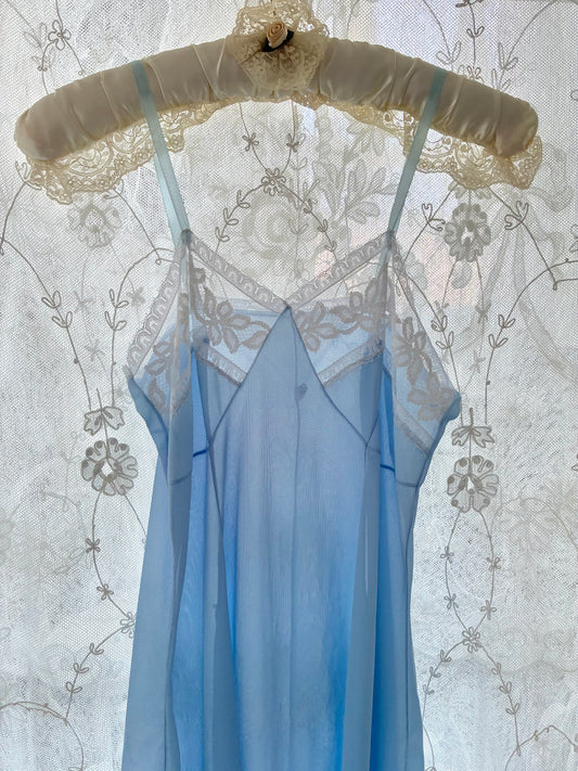 1940s Powder Blue Midi Slip With White Lace M