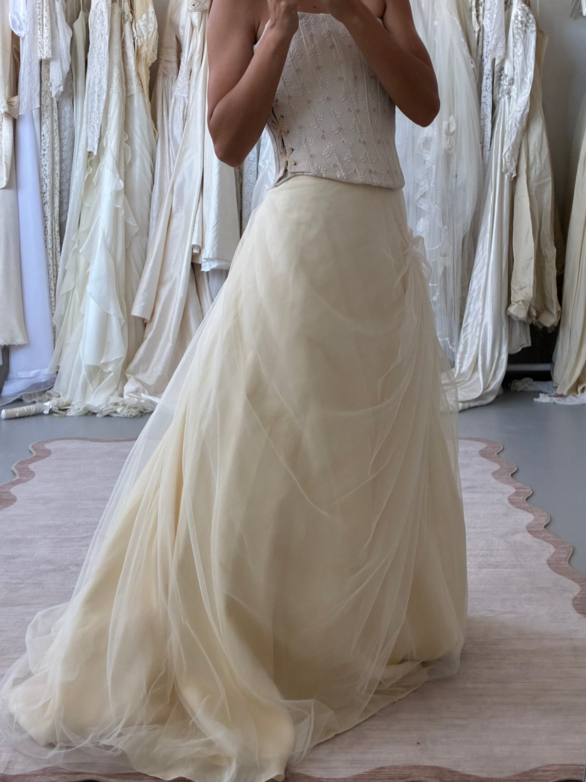 1990s Italian Chiffon Gathered Bridal Skirt In Cream