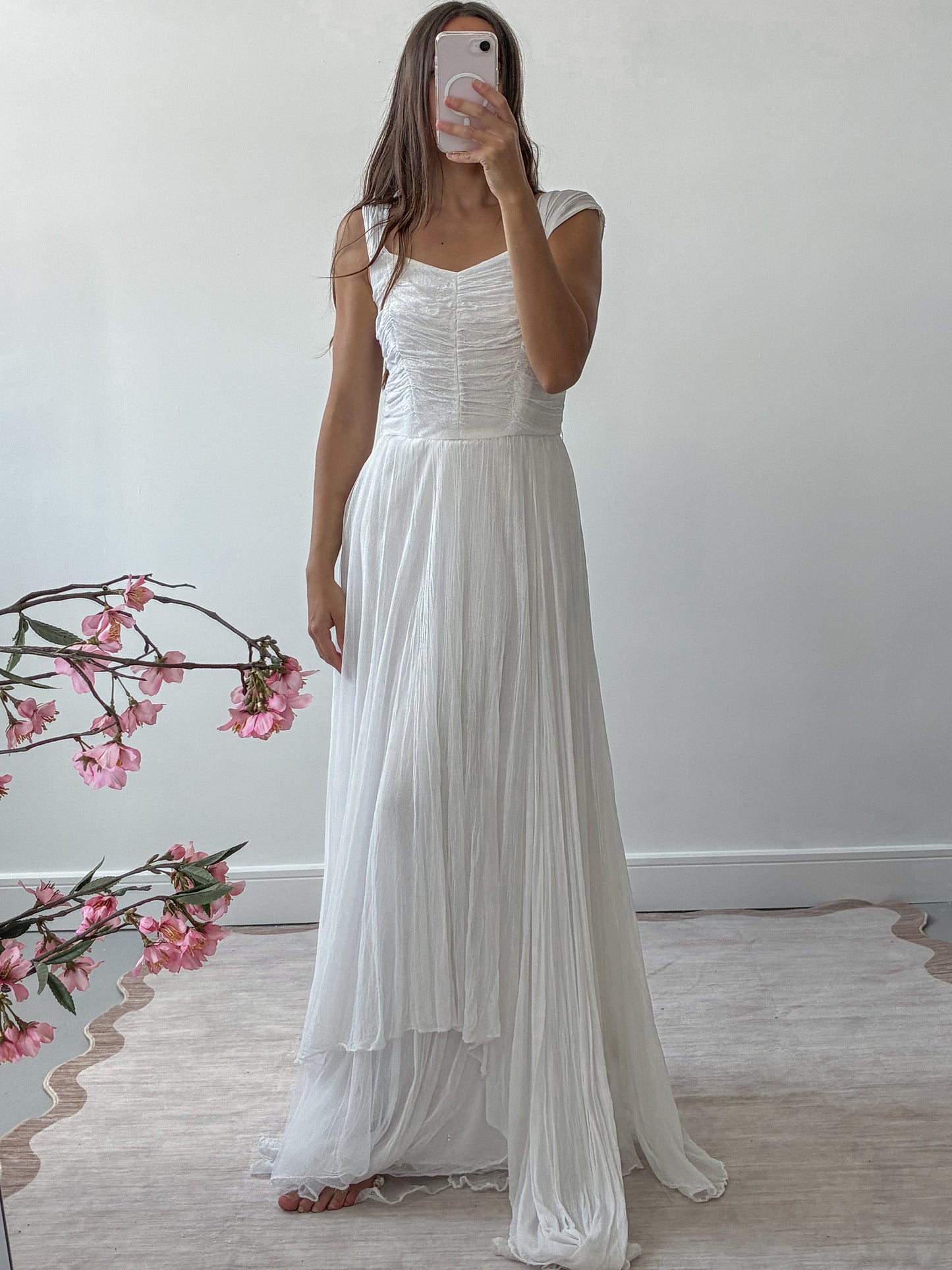 1940s Tulle Net Wedding Dress With Asymmetrical Skirt XS