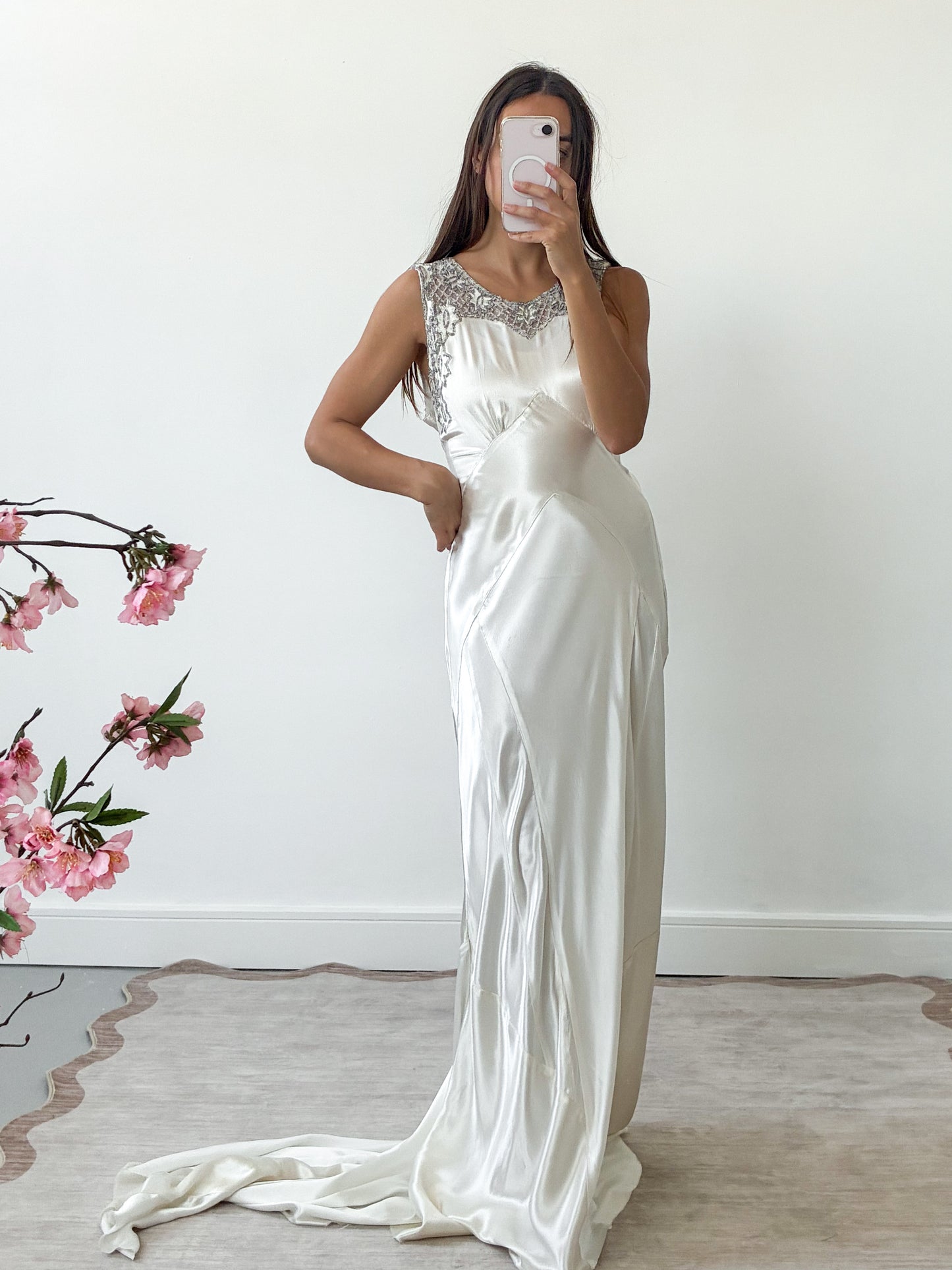 1930s Silk Gown With Beaded Neckline And Train M