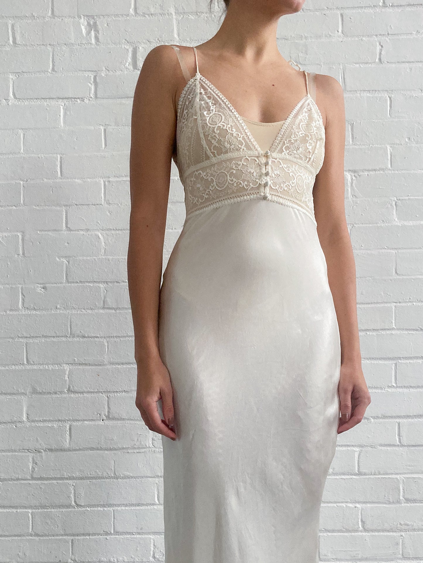 1990s Maxi Silk Slip Dress With Lace Neckline