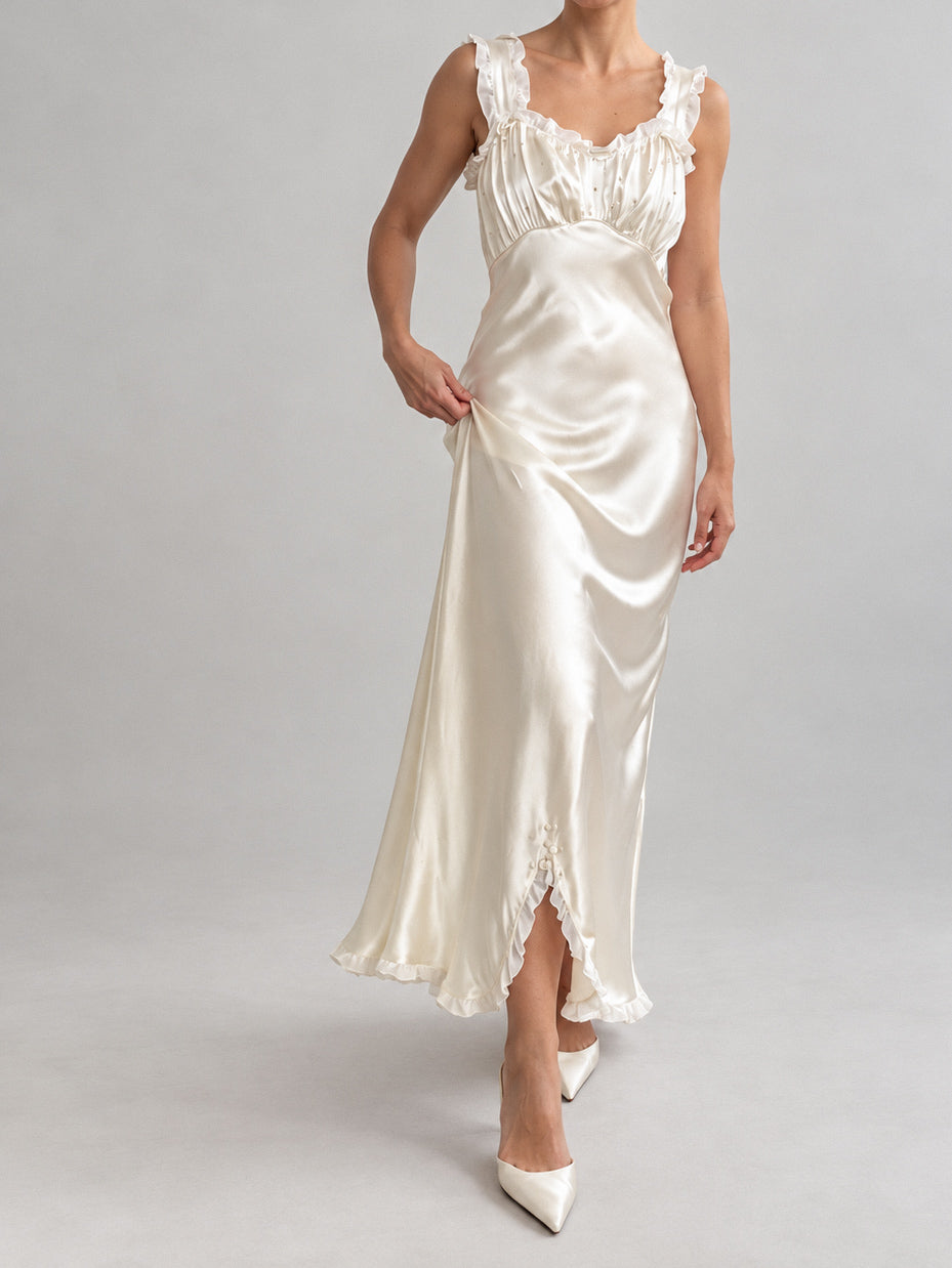 1930s Silk Ivory Slip Ruffle Detail