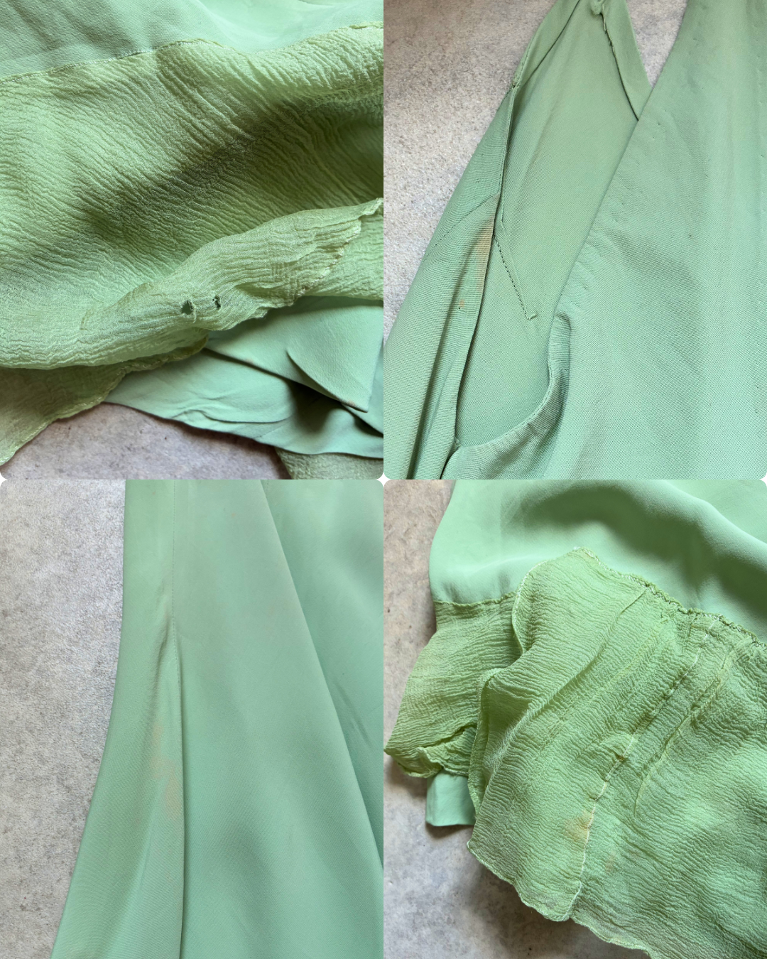 1930s Green Satin Slip With Chiffon Trim