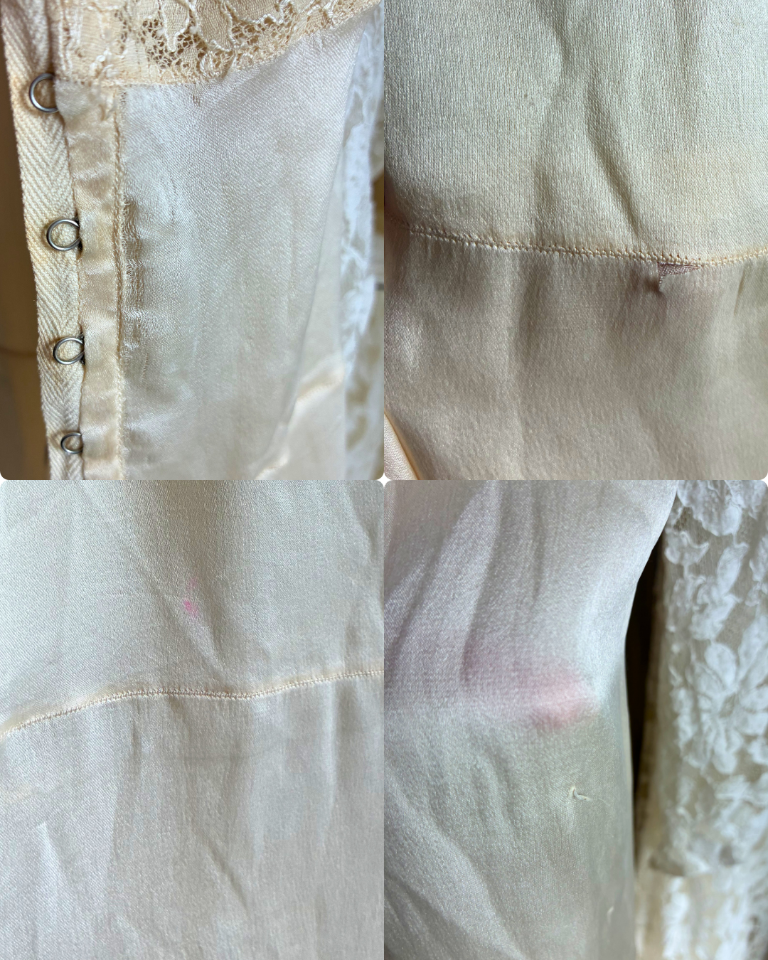 Antique Silk Cream Slip With Lace Trim And Spaghetti Straps