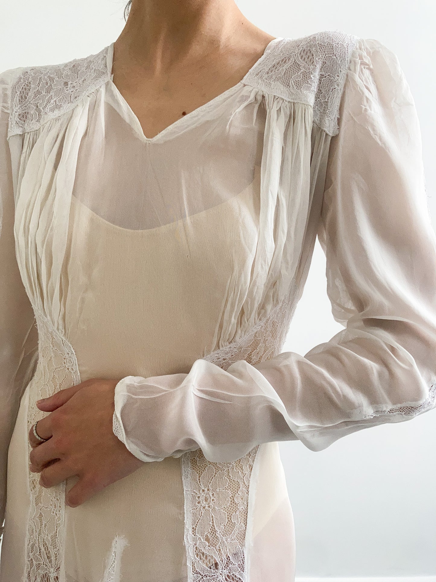 1940s Sheer Lace Wedding Gown with Train