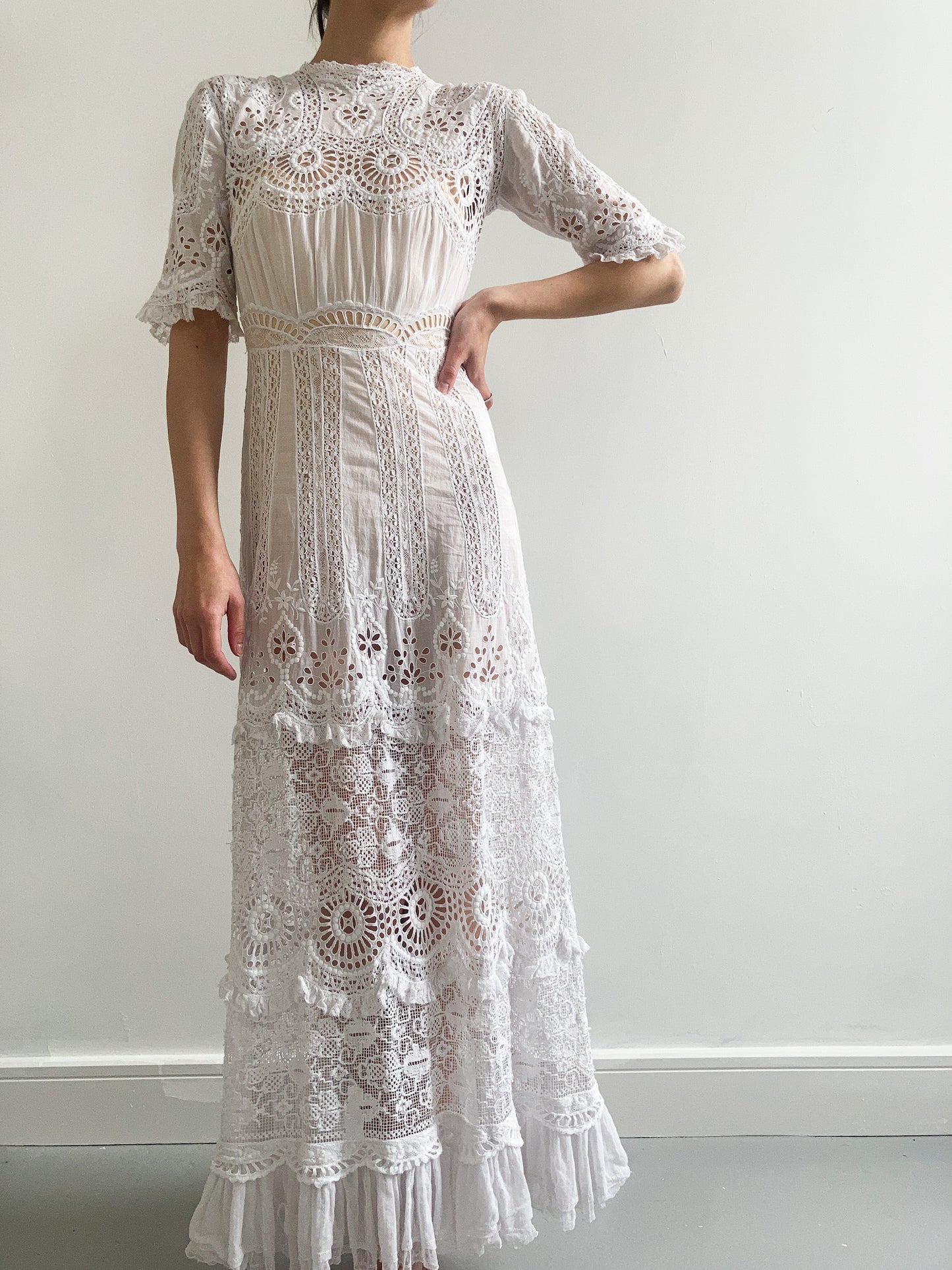 Edwardian Net Embroidered Wedding Gown