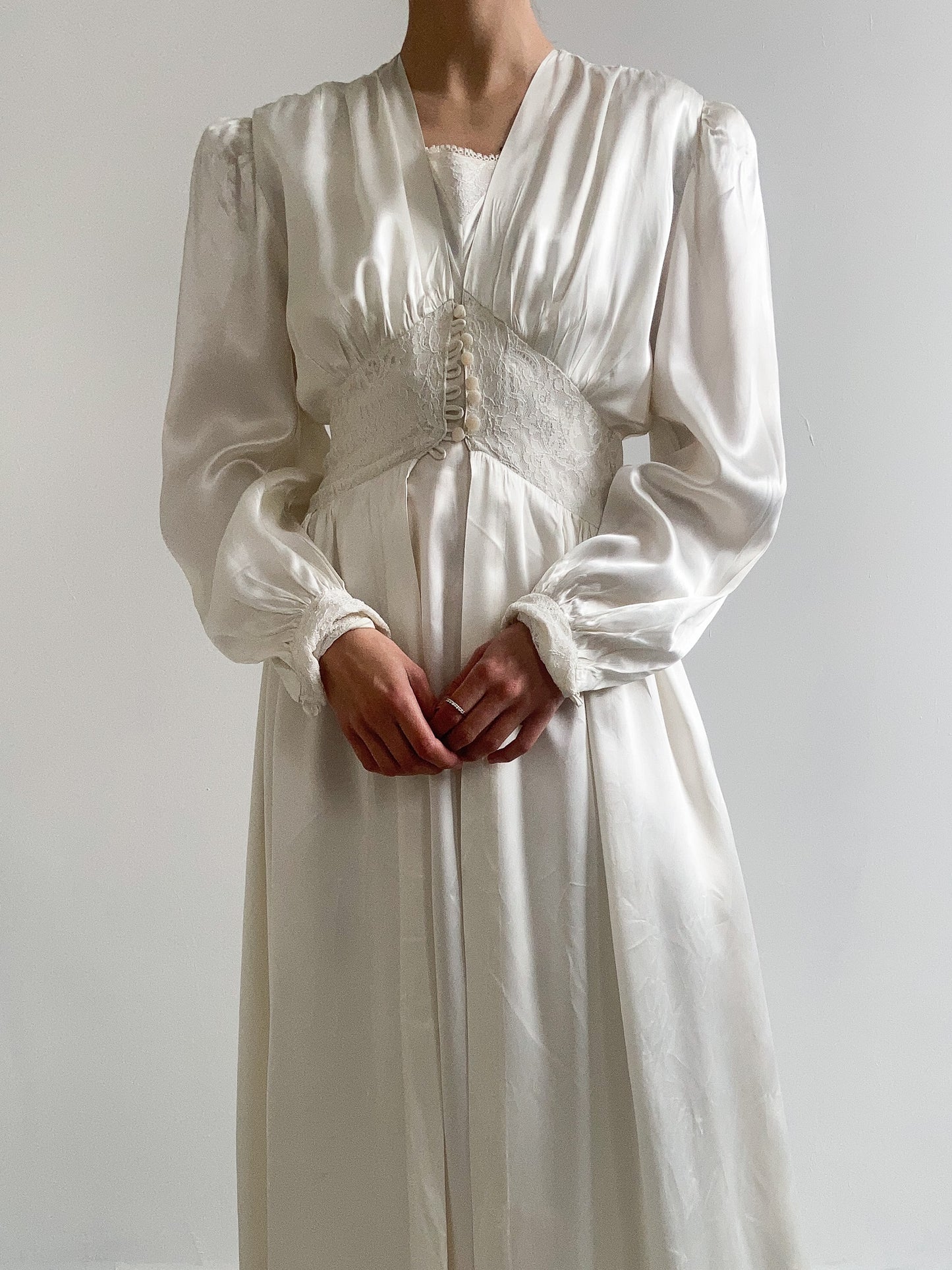 1940s Ivory Satin Bridal Peignoir Set