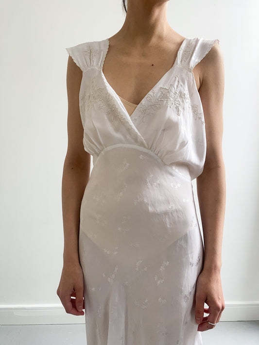 1930s Floral Slip Gown with Gold Thread