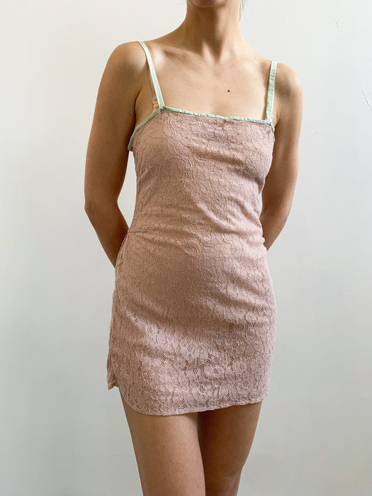 1920s Floral Lace Slip in Blush