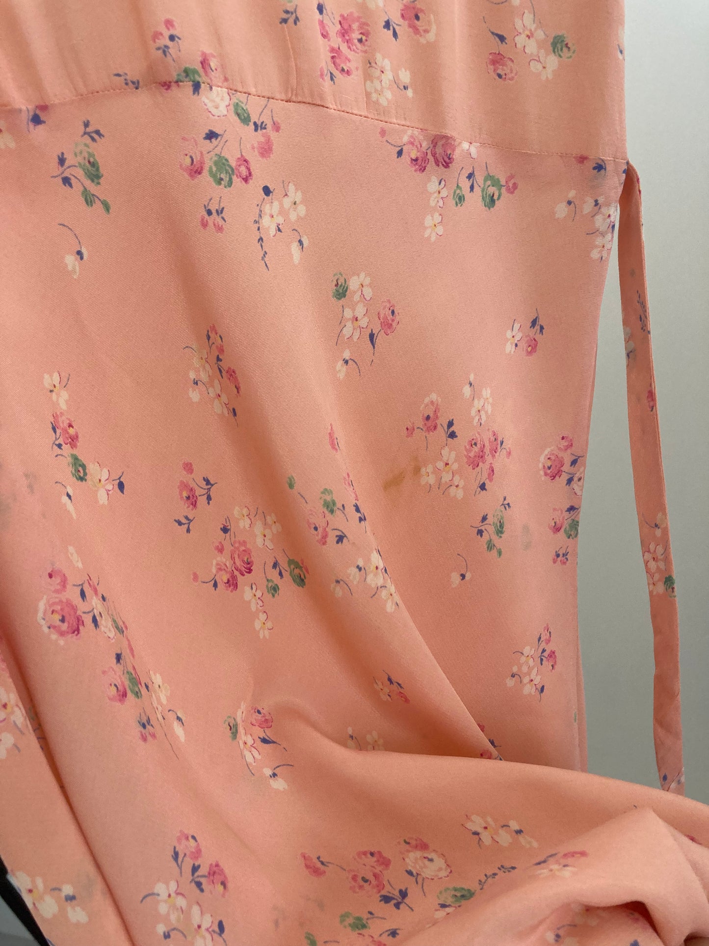 1930s Pink Ditsy Floral Gathered Slip Gown