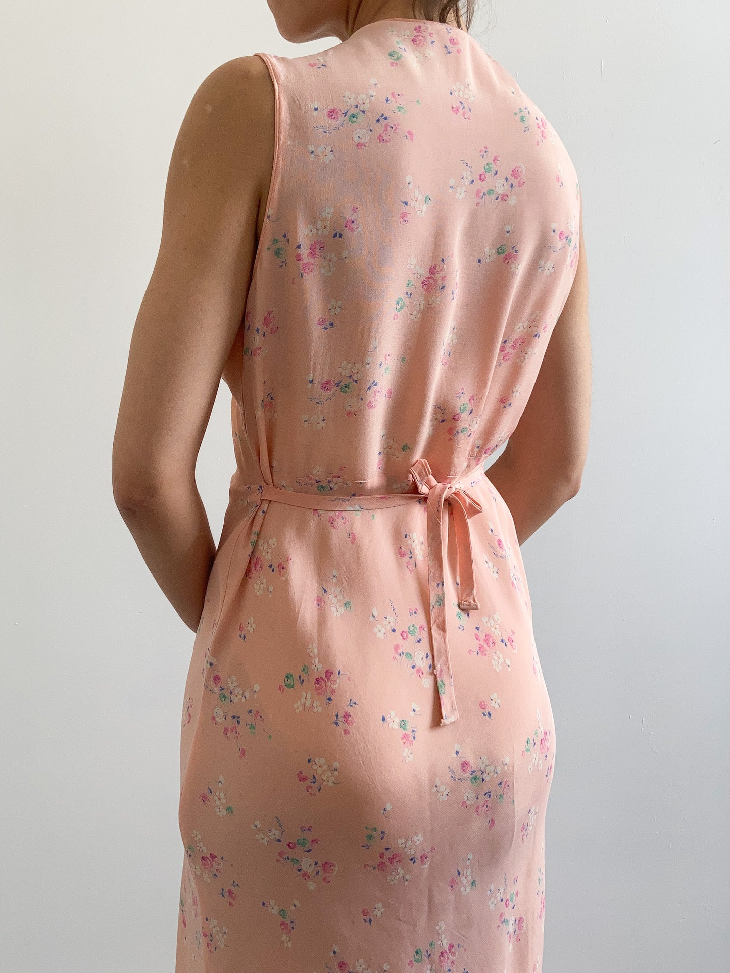 1930s Pink Ditsy Floral Gathered Slip Gown