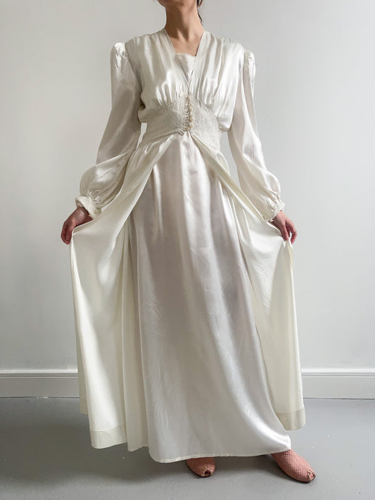 1940s Ivory Satin Bridal Peignoir Set