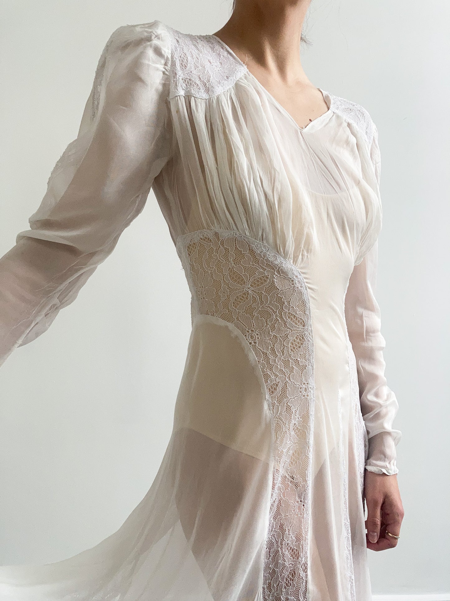 1940s Sheer Lace Wedding Gown with Train