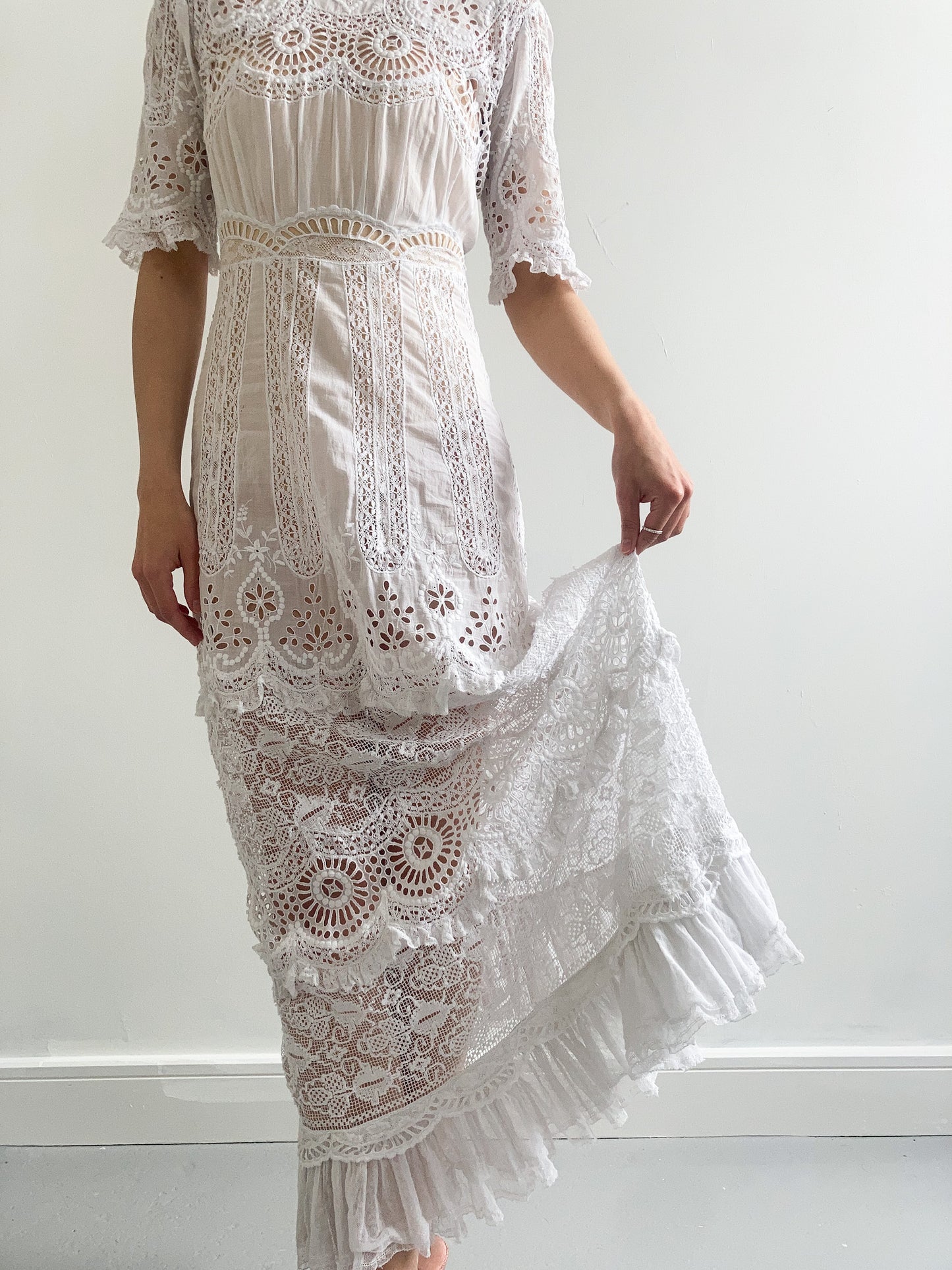 Edwardian Net Embroidered Wedding Gown