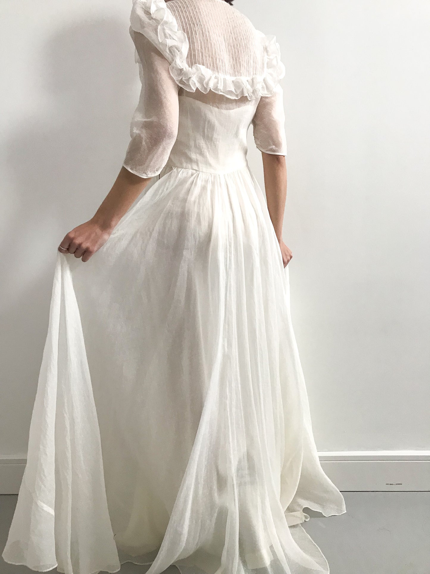 1940s Organdy Ruffle Wedding Dress
