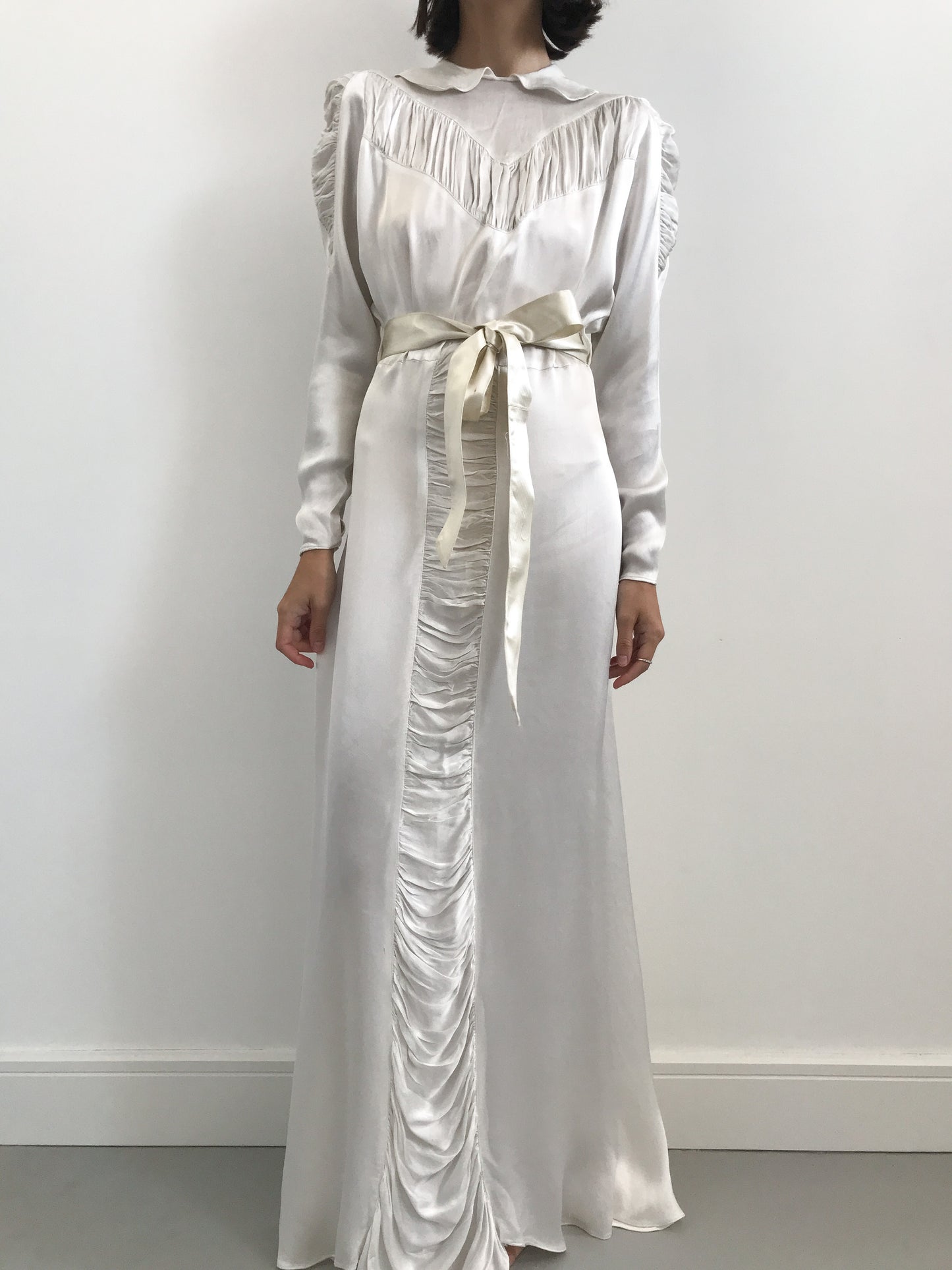 1930s Ruched Ivory Silk Wedding Dress