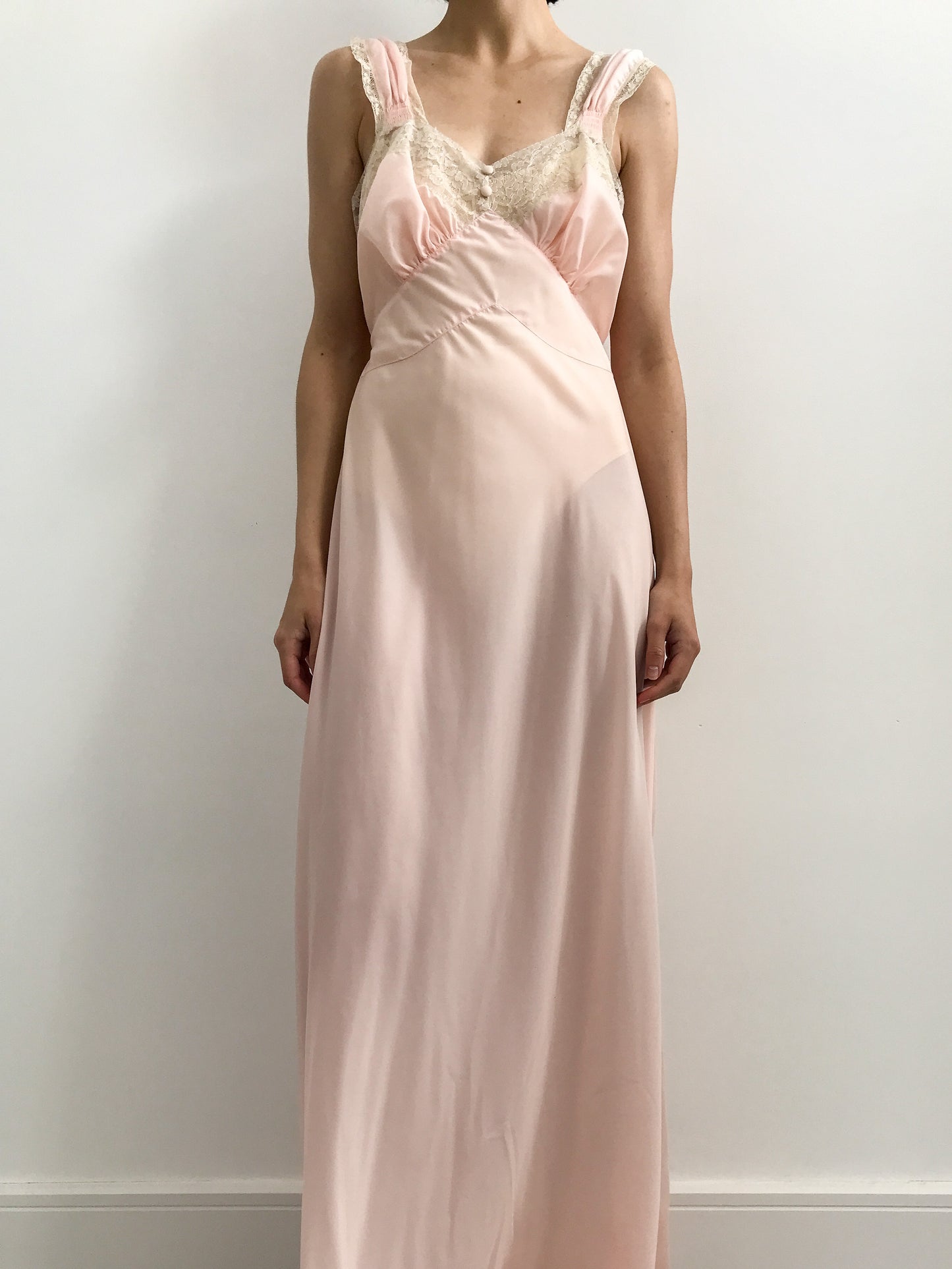 40s Pink Gathered Strappy Slip Gown