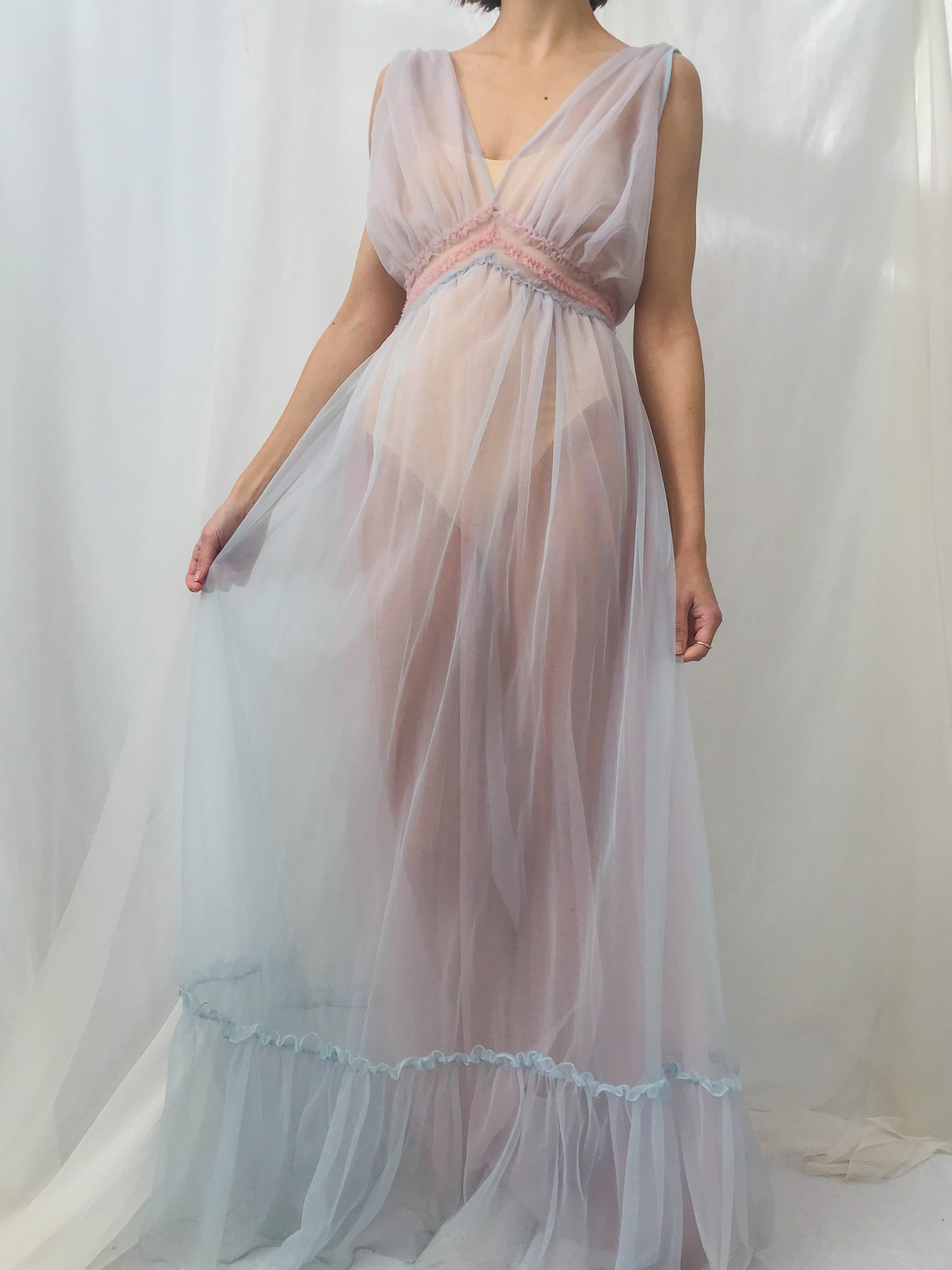 1940s Sheer Two Tone Ombre Gown