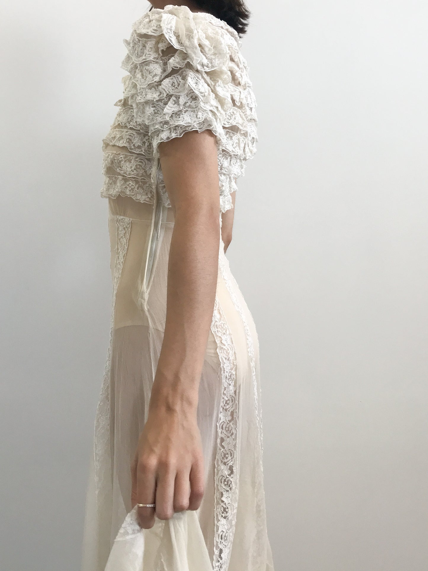 1930s Sheer Net & Lace Wedding Dress