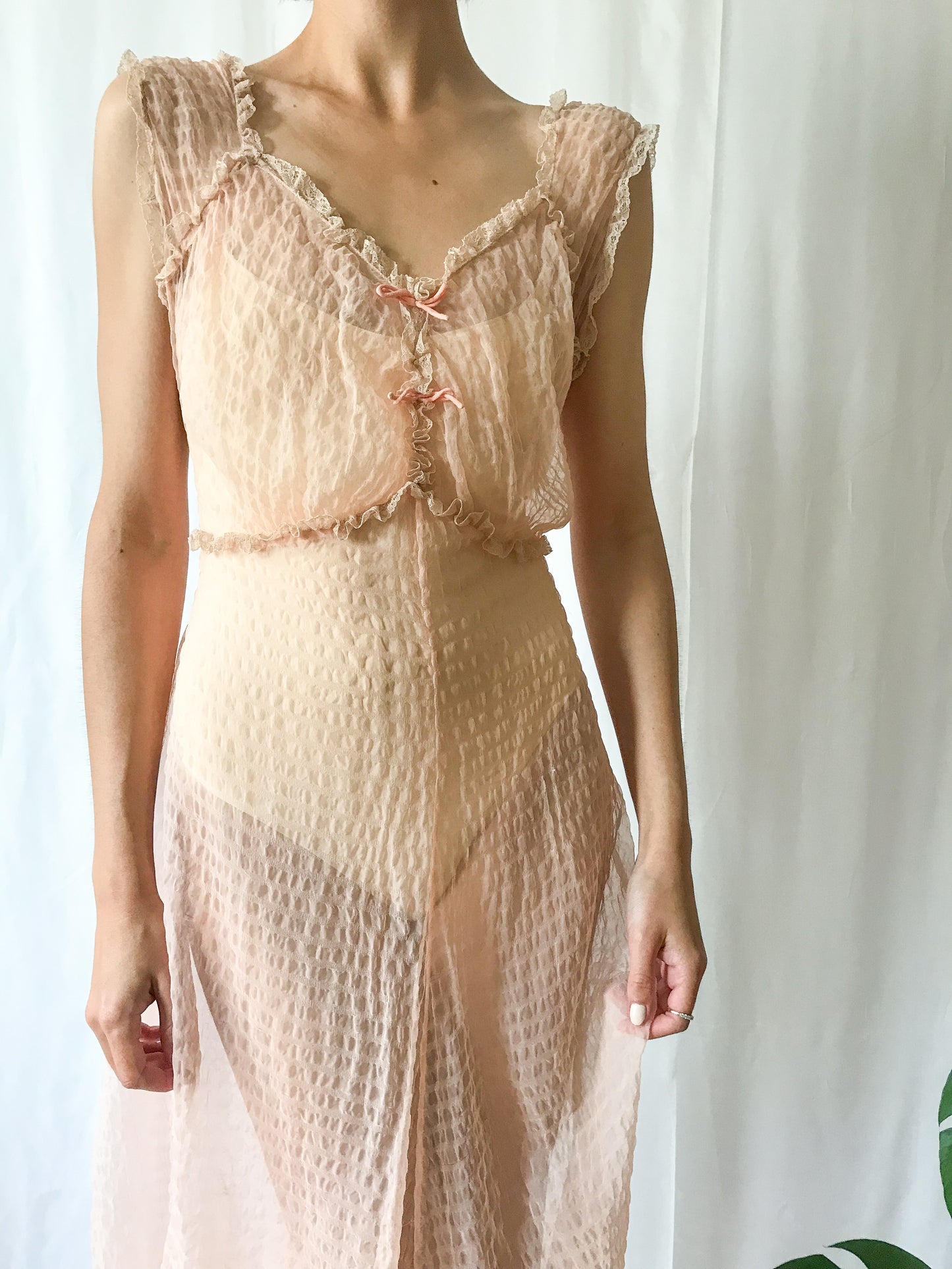 1940s Sheer Tulle Peignoir Set With Cape