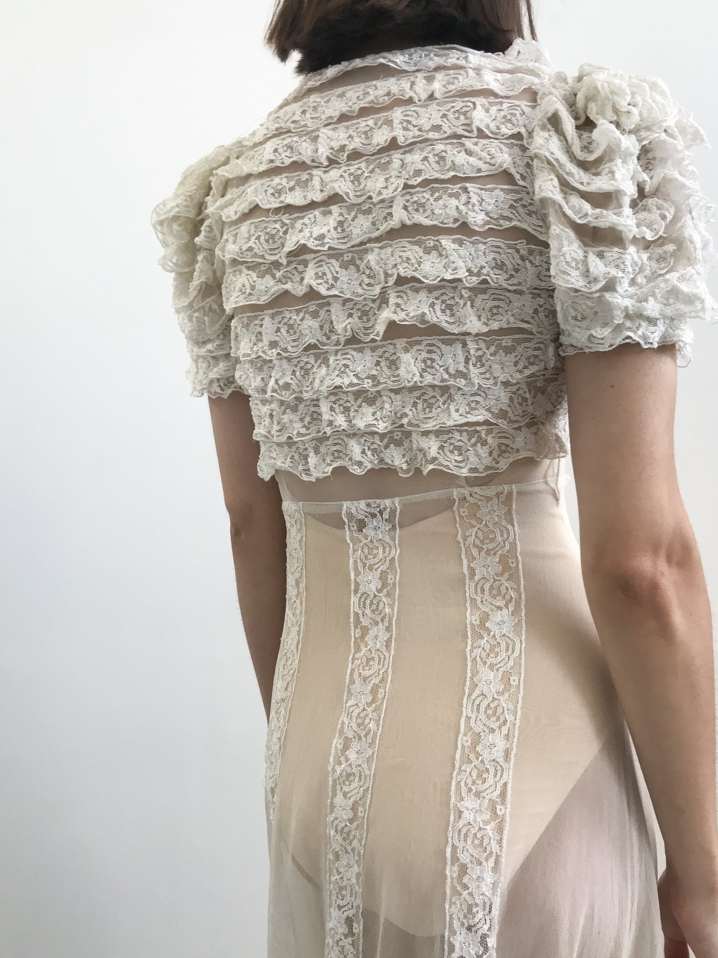 1930s Sheer Net & Lace Wedding Dress