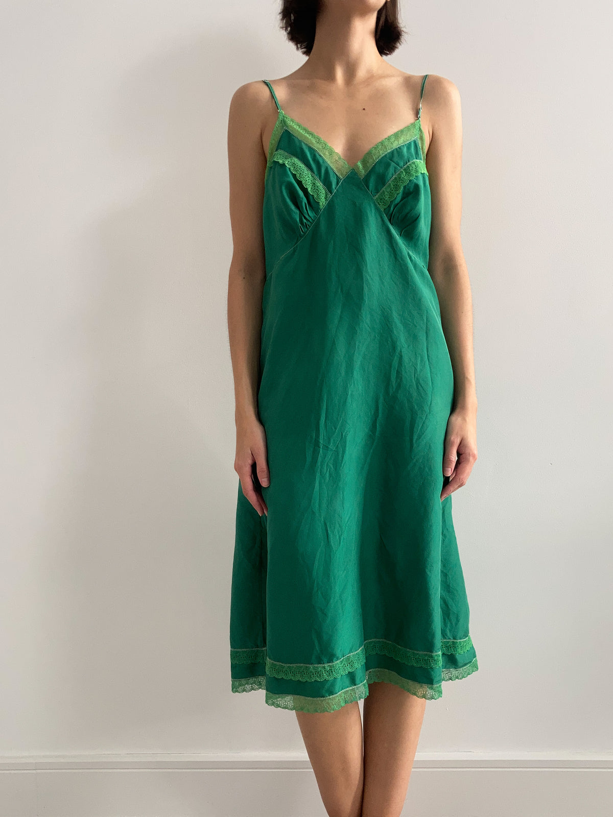 1940s Hand Dyed Silk Slip - Forest Green