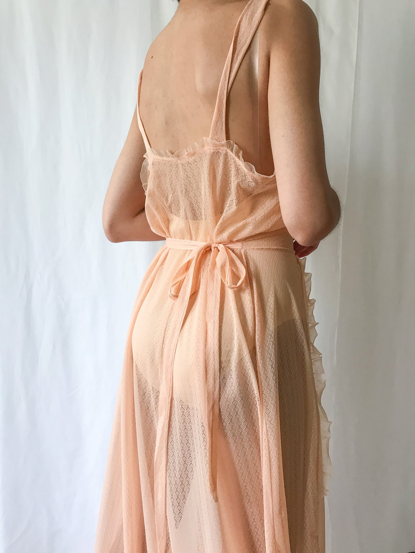 1940s Sheer Orange Ruffled Gown