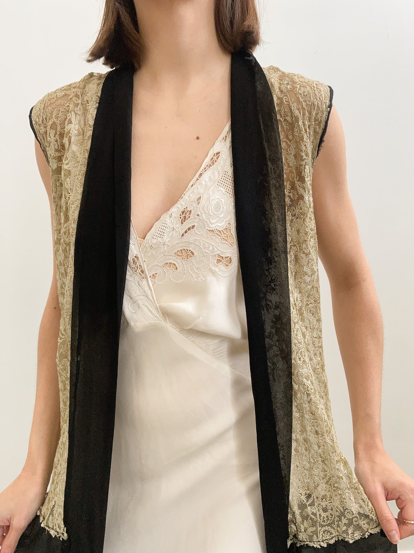 1920s Champagne Lace & Silk Long Jacket