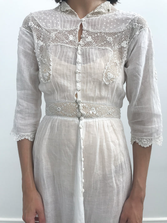 Antique Crochet Detail Cotton Lawn Dress