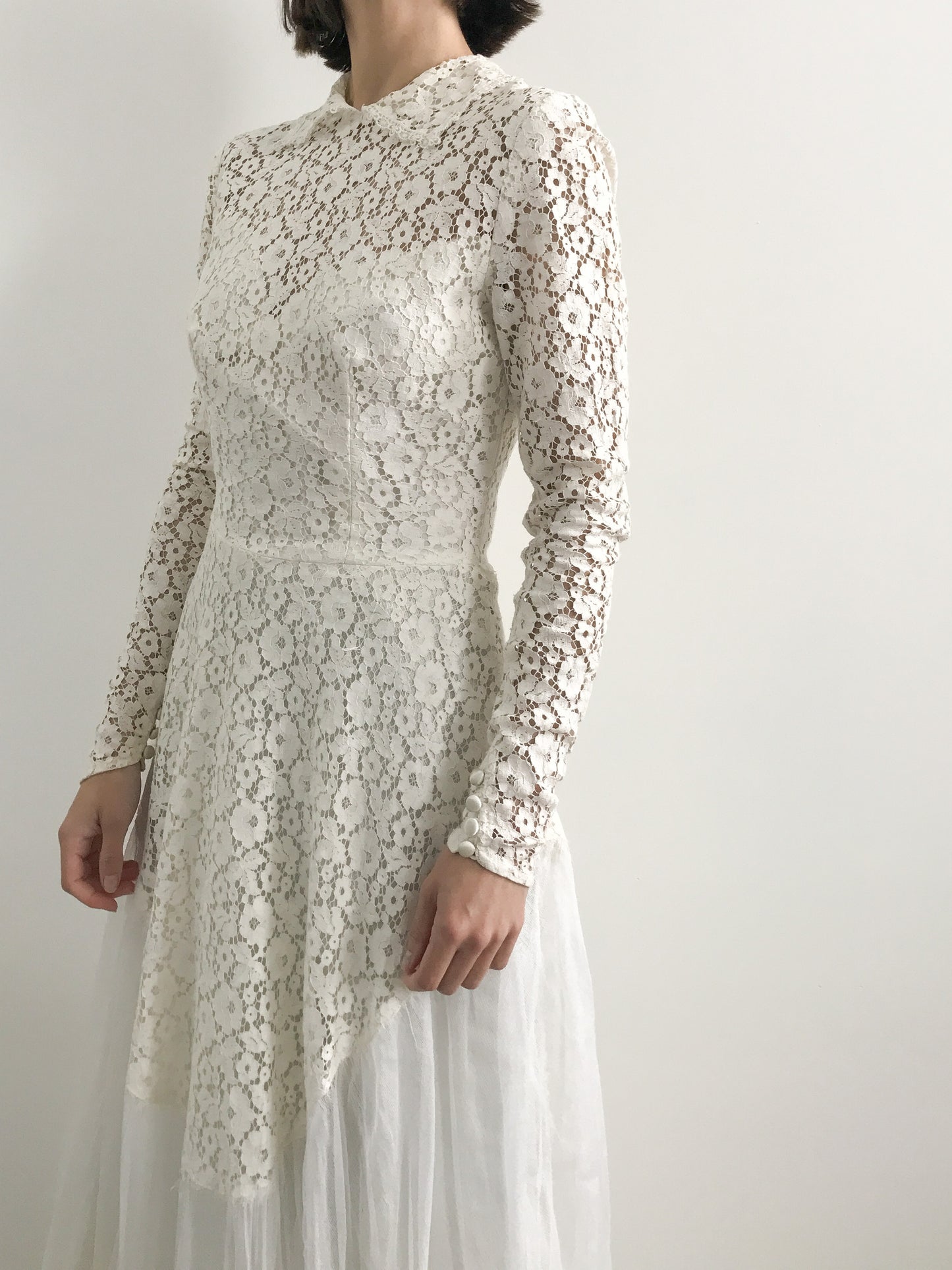 1940s Floral Lace and Tulle Wedding Dress