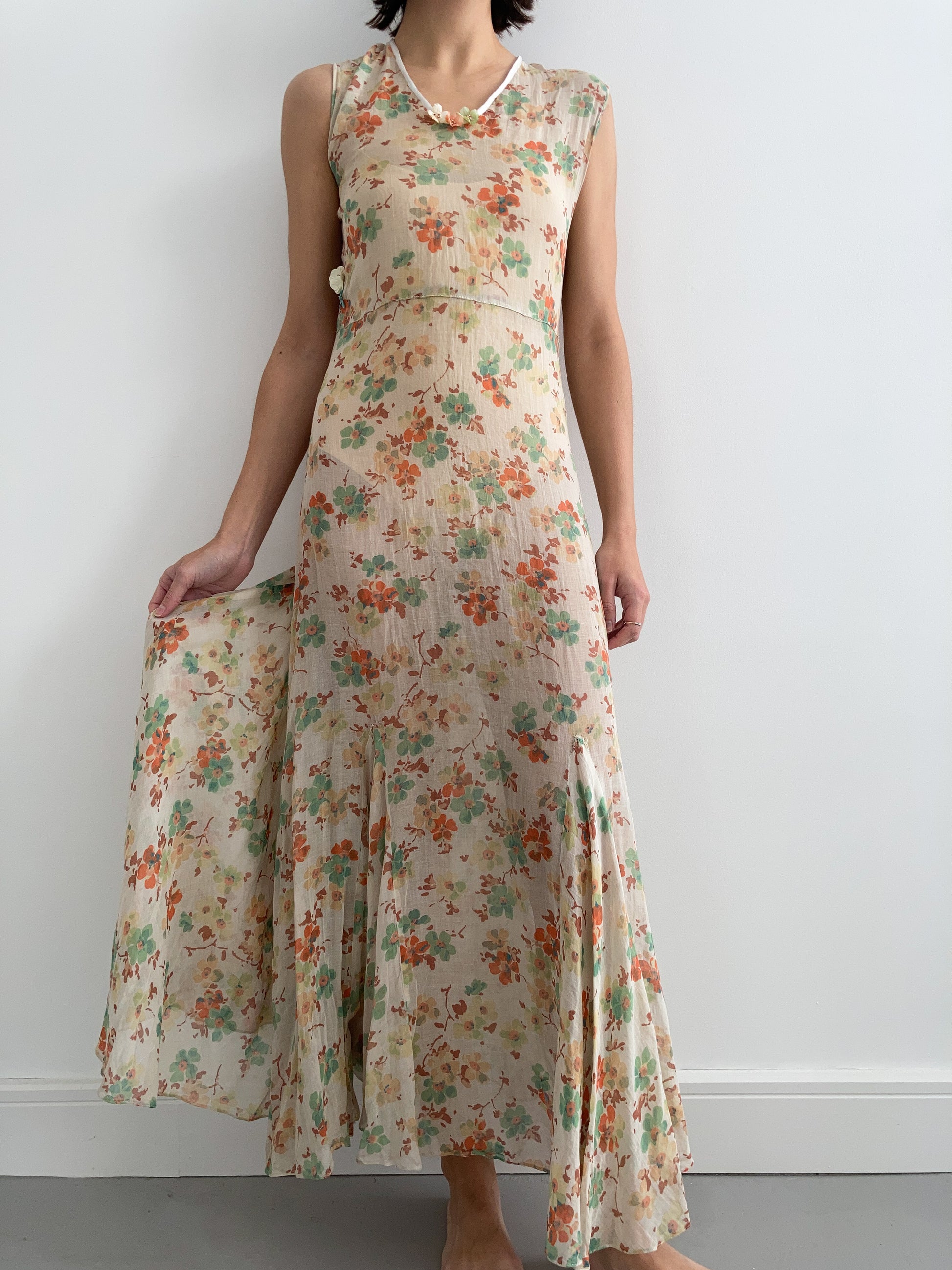 1930s Autumn Floral Cotton Voile Dress Adored Closet 1930s Autumn Floral Cotton Voile Dress Adored Closet