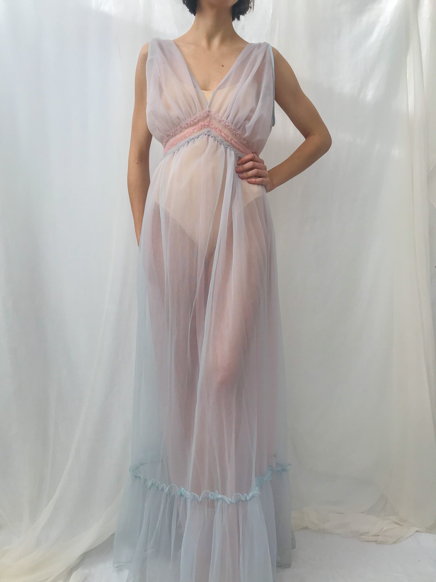 1940s Sheer Two Tone Ombre Gown