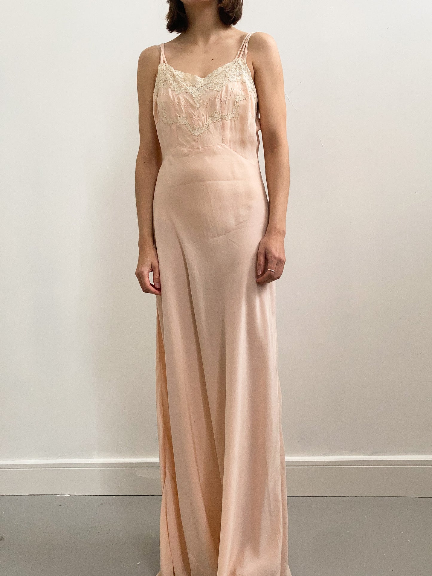 1930s Silk & Lace Gown with Triple Straps