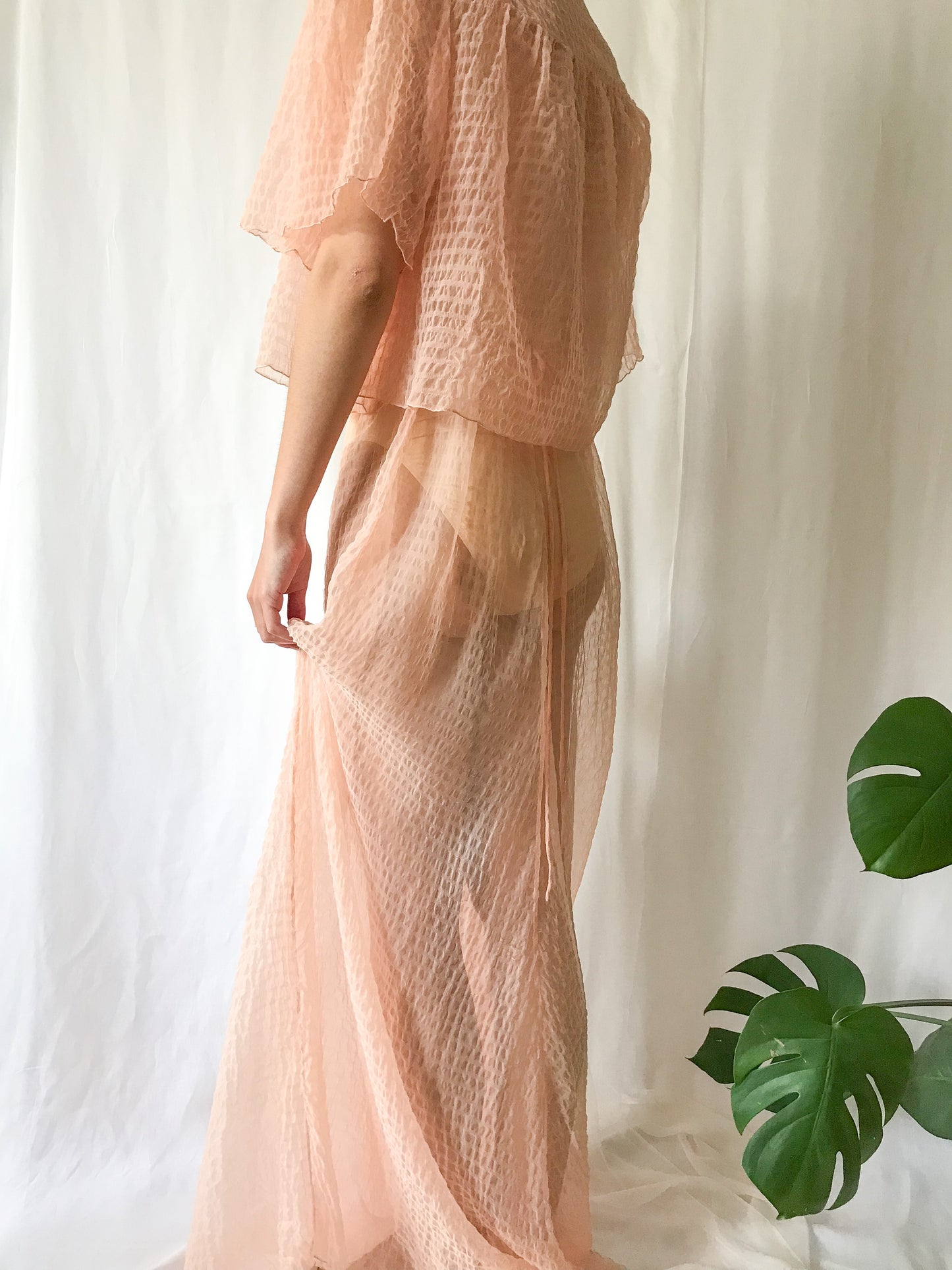 1940s Sheer Tulle Peignoir Set With Cape
