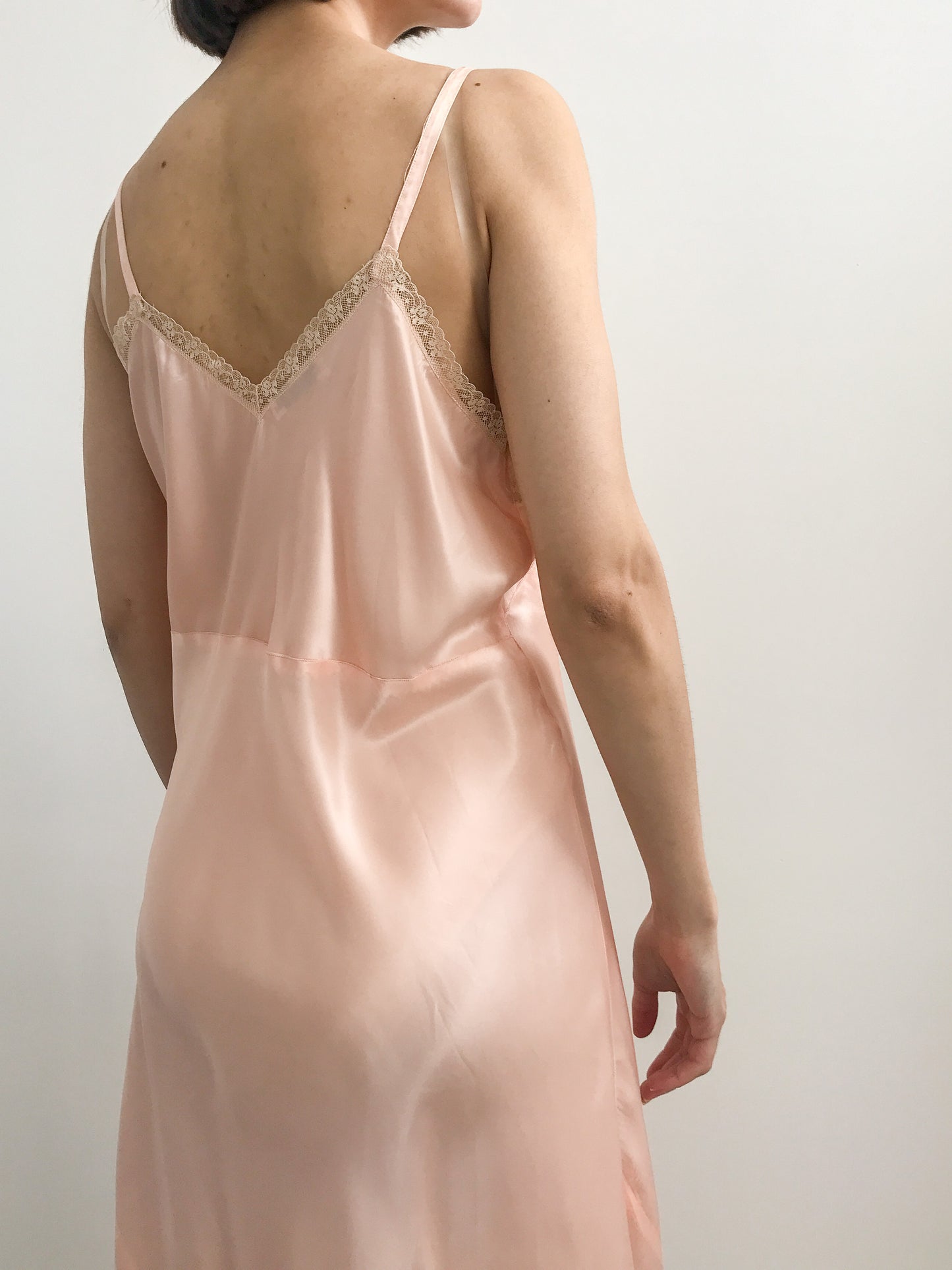 1940s Pink Satin Slip with Bow Detail