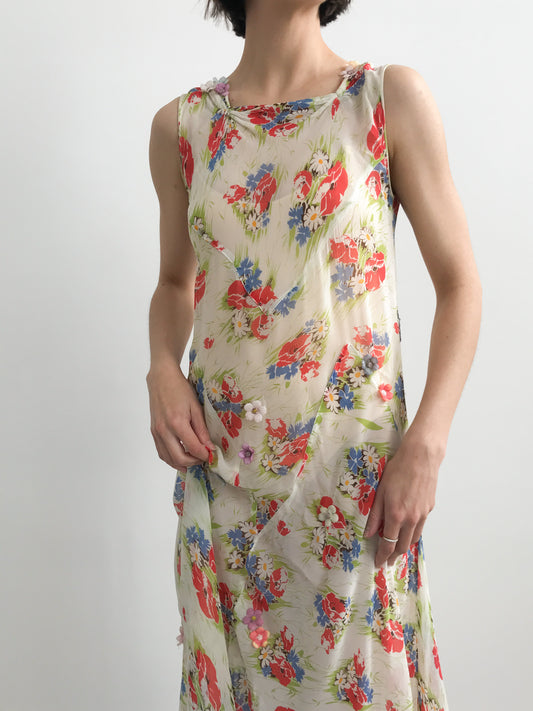 1930s Reworked Silk Chiffon Poppy Dress