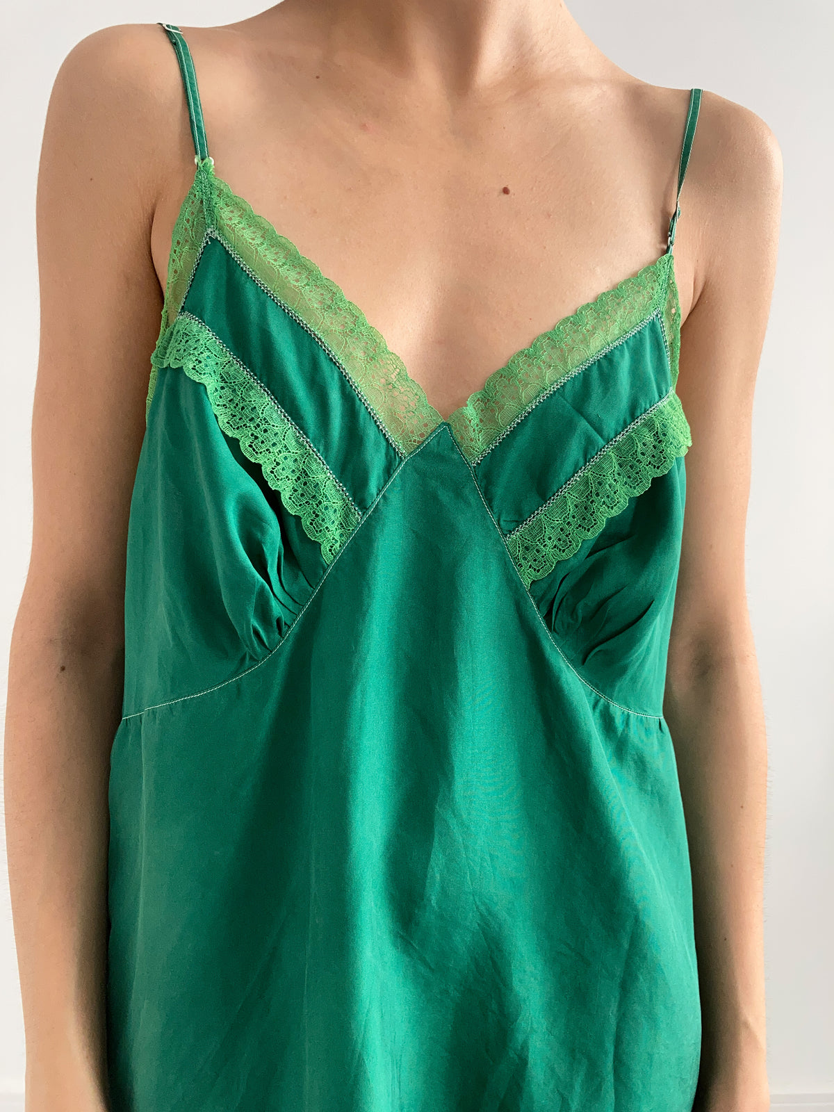 1940s Hand Dyed Silk Slip - Forest Green